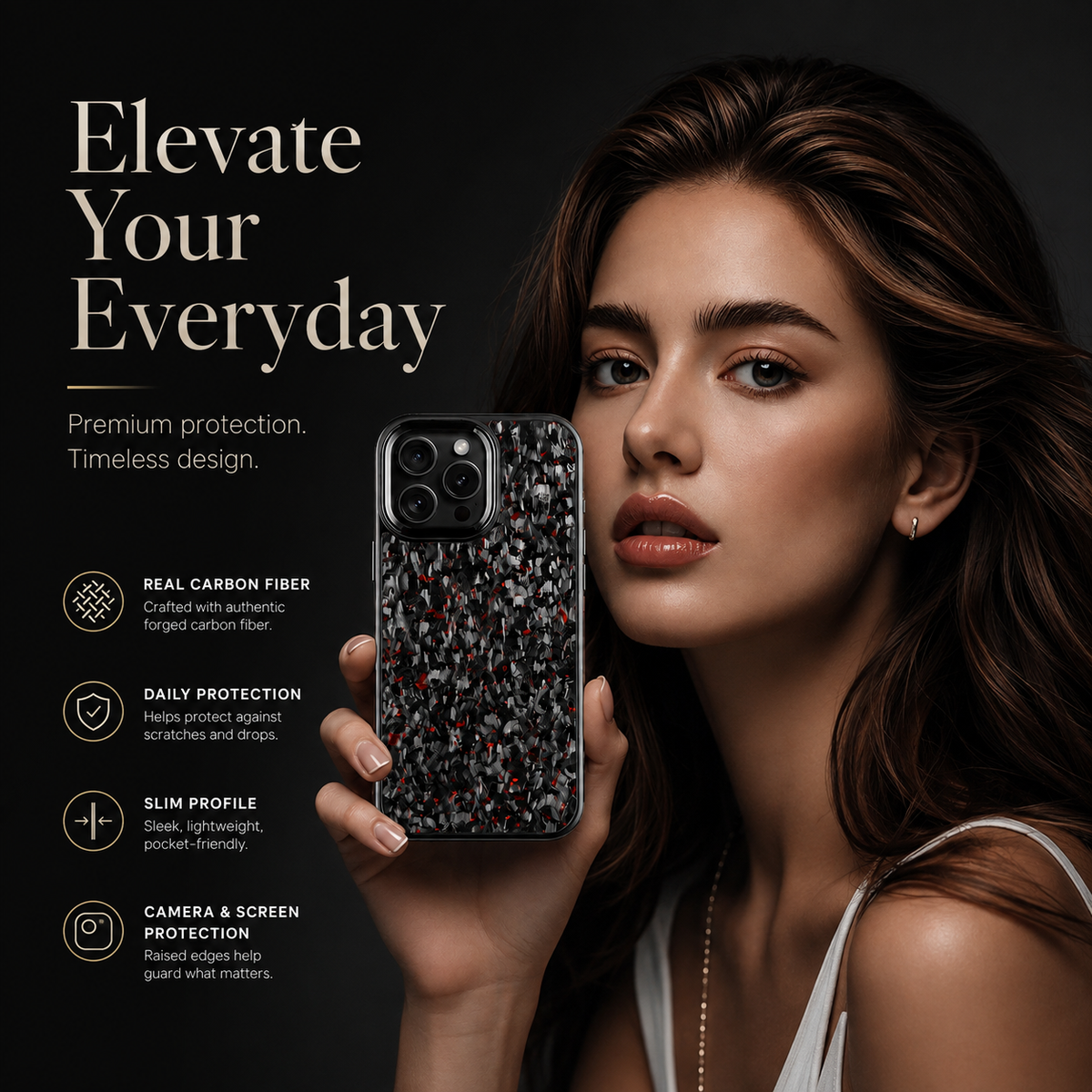 Premium iPhone Case Real Forged Carbon Fiber MagSafe Cover Metal Lens Accents Shockproof Dual Layer Protection Slim Magnetic Anti Scratch Durable Design