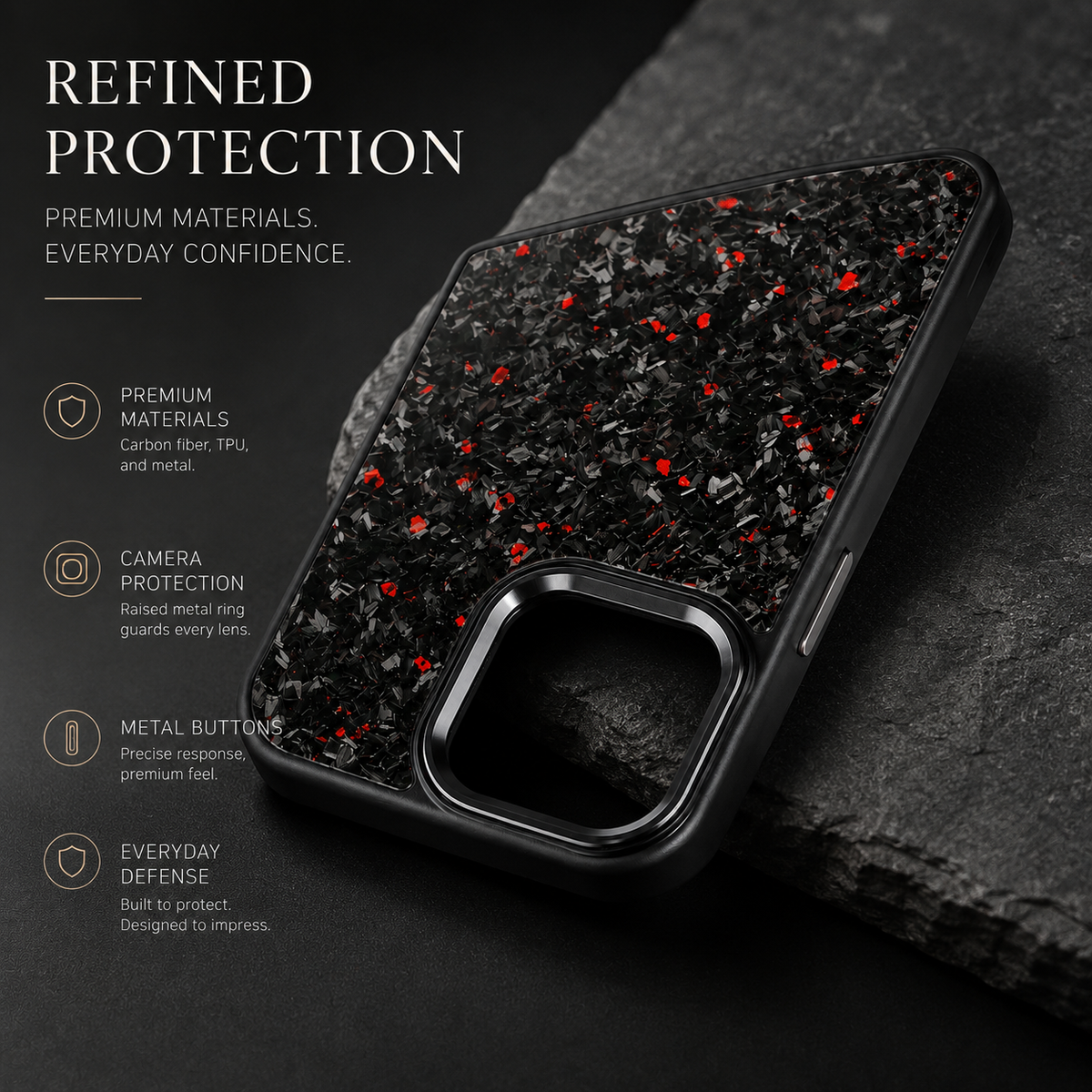 Premium iPhone Case Real Forged Carbon Fiber MagSafe Cover Metal Lens Accents Shockproof Dual Layer Protection Slim Magnetic Anti Scratch Durable Design