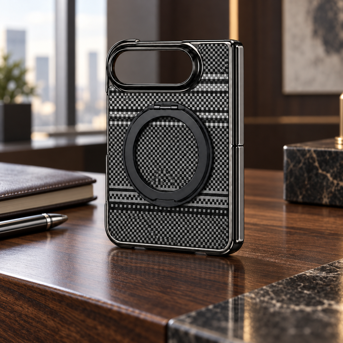 Premium iPhone Case Retro Leather Pattern Metal Magnetic Folding Bracket Tempered Film Shockproof PC TPU Foldable Protective Cover Case Design
