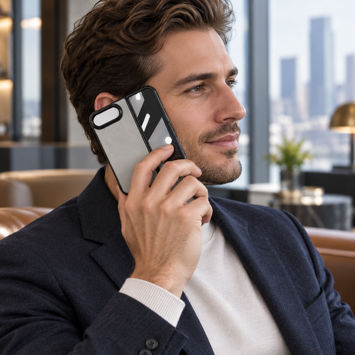 Premium iPhone Case Retro Leather Texture Semi Transparent Acrylic Soft Touch Sweat Resistant Slim Foldable Shockproof Protective Phone Cover Case Design