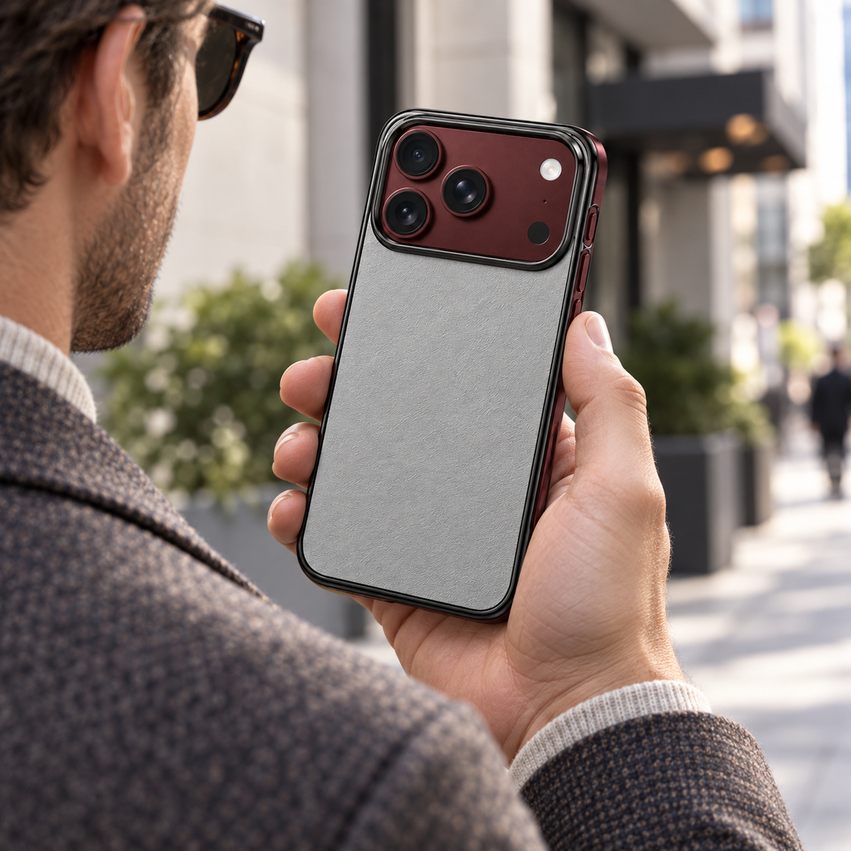 Premium iPhone Case Retro Leather Texture Semi Transparent Acrylic Soft Touch Sweat Resistant Slim Foldable Shockproof Protective Phone Cover Case Design