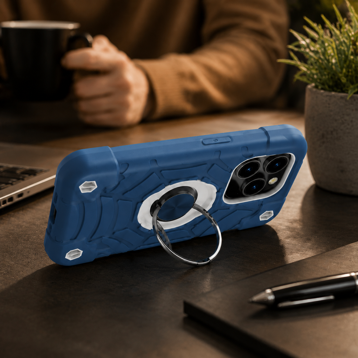 Premium iPhone Case Rugged Armor Cover Dual Layer Shockproof PC TPU Ring Holder Kickstand Anti Slip Grip Full Protection Camera Lens Guard Durable Design