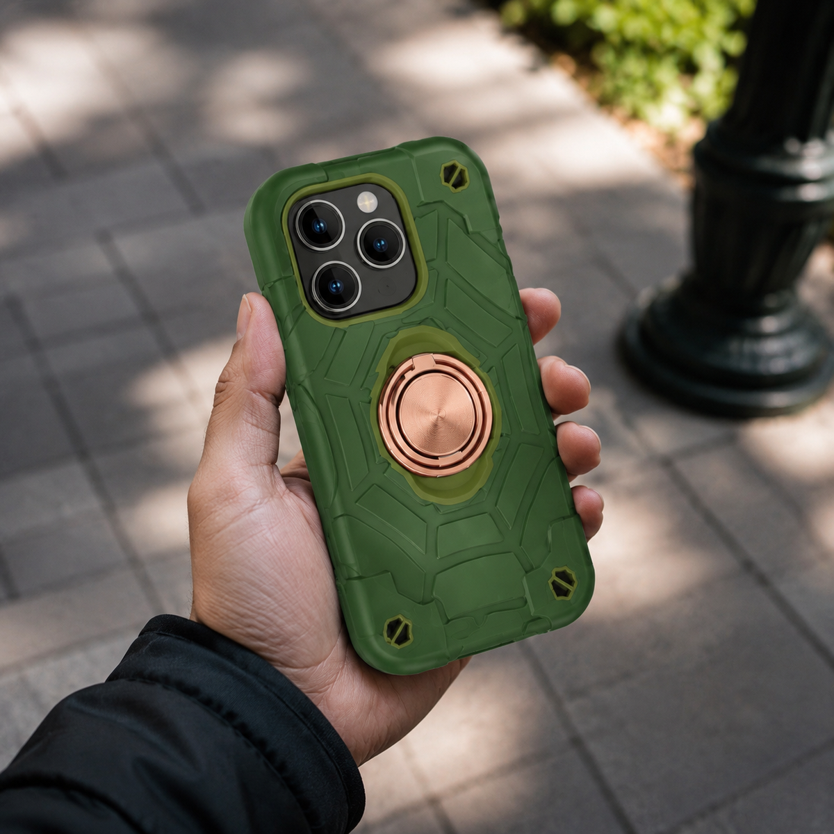 Premium iPhone Case Rugged Armor Cover Dual Layer Shockproof PC TPU Ring Holder Kickstand Anti Slip Grip Full Protection Camera Lens Guard Durable Design