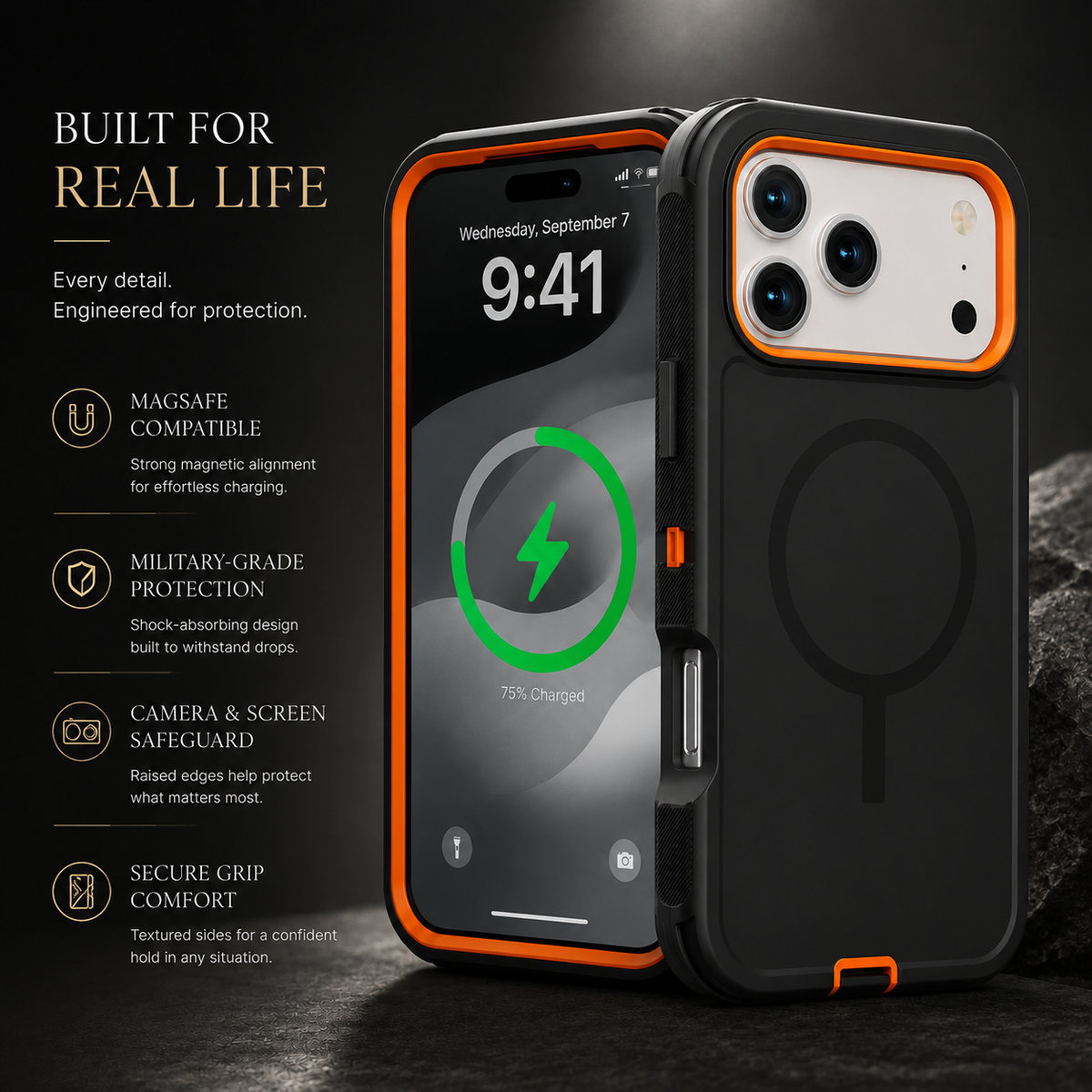 Premium iPhone Case Rugged Defender Protective Cover Shockproof Armor Dual Layer Belt Clip Full Port Protection Heavy Duty Durable Slim Grip Design