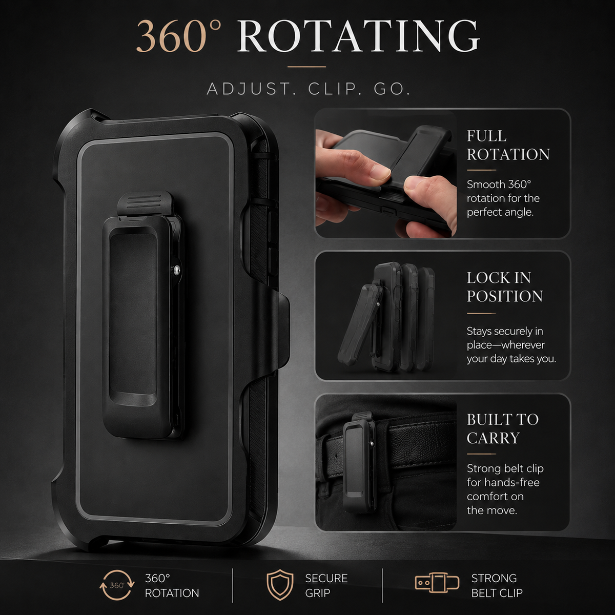 Premium iPhone Case Rugged Defender Protective Cover Shockproof Armor Dual Layer Belt Clip Full Port Protection Heavy Duty Durable Slim Grip Design