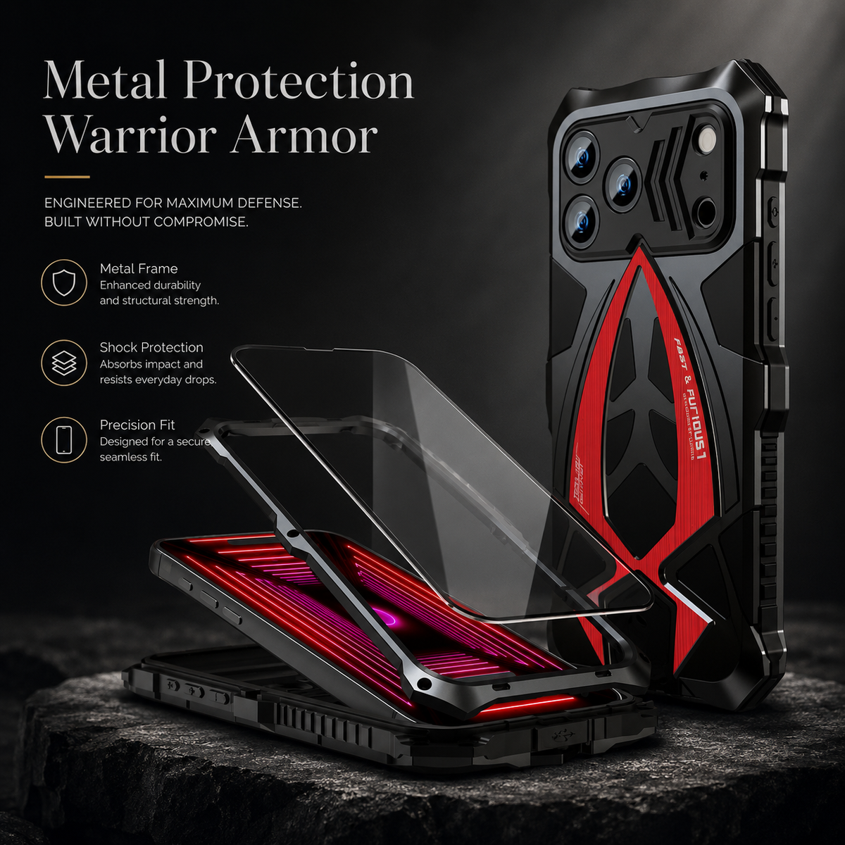 Premium iPhone Case Rugged Metal Armor Shockproof Protective Cover Reinforced Corners Anti Scratch Dustproof Full Edge Protection Anti Slip Heavy Duty