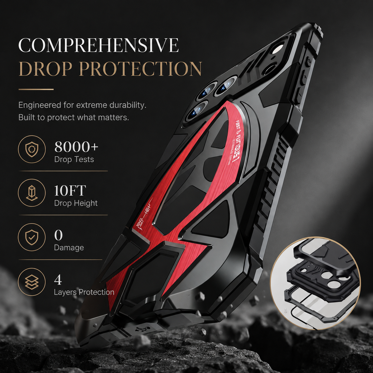 Premium iPhone Case Rugged Metal Armor Shockproof Protective Cover Reinforced Corners Anti Scratch Dustproof Full Edge Protection Anti Slip Heavy Duty