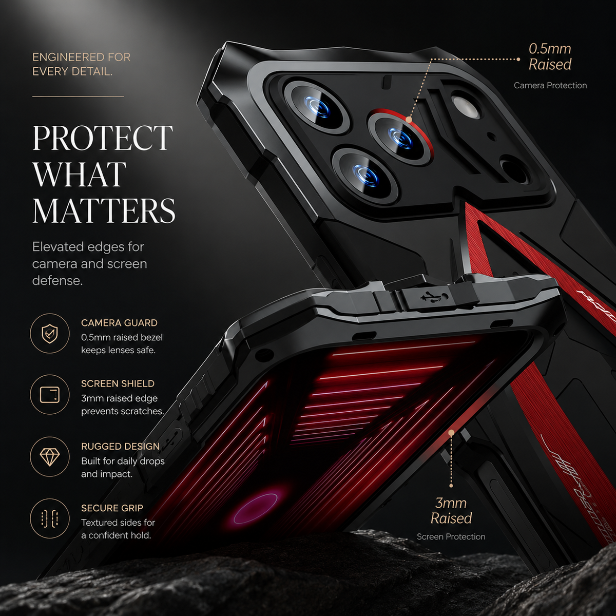Premium iPhone Case Rugged Metal Armor Shockproof Protective Cover Reinforced Corners Anti Scratch Dustproof Full Edge Protection Anti Slip Heavy Duty