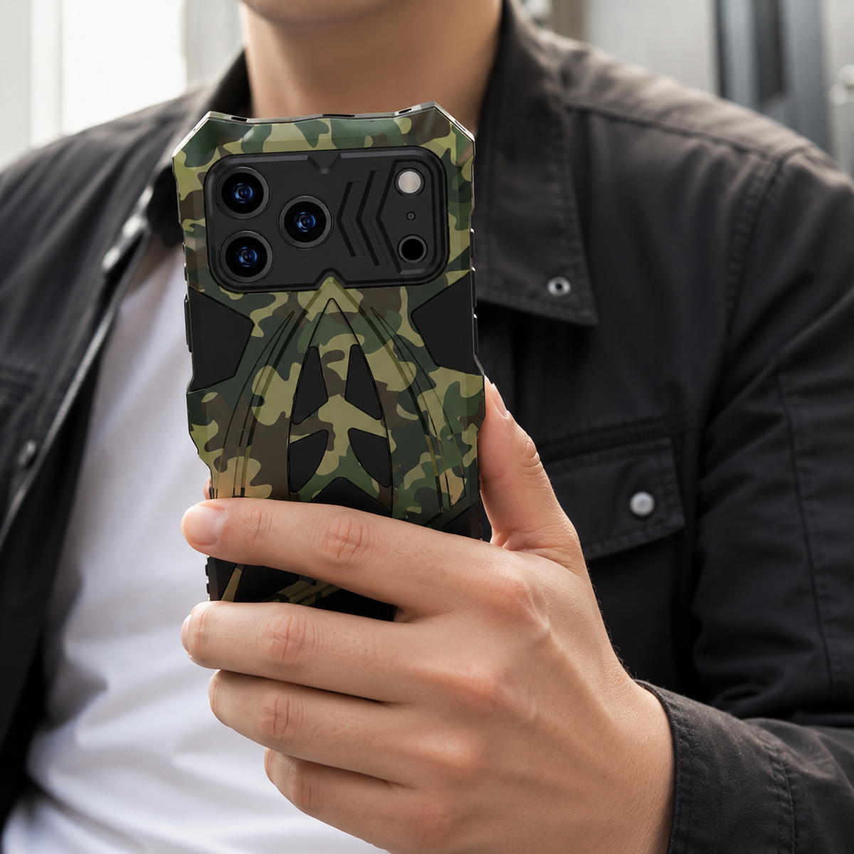 Premium iPhone Case Rugged Metal Armor Shockproof Protective Cover Reinforced Corners Anti Scratch Dustproof Full Edge Protection Anti Slip Heavy Duty