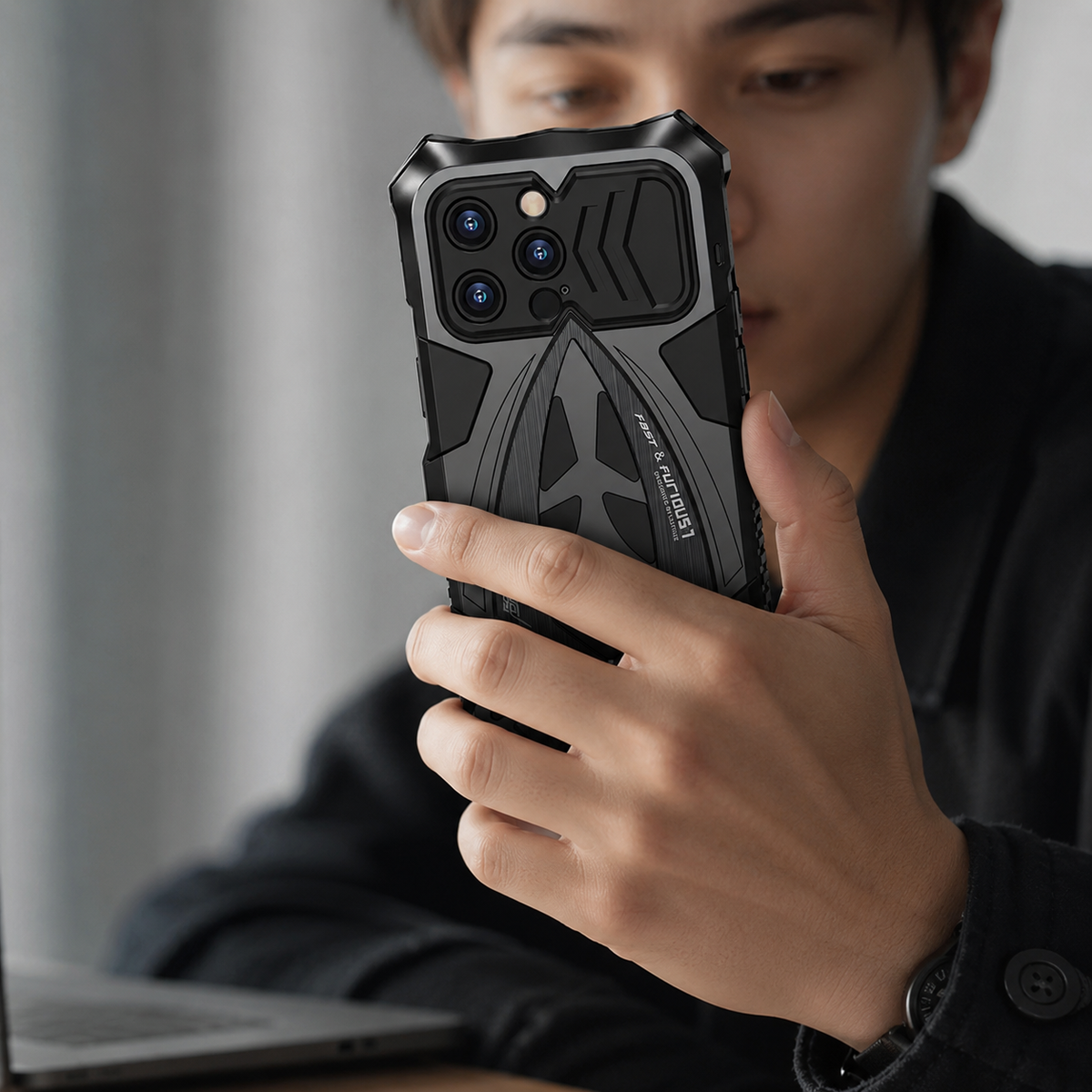 Premium iPhone Case Rugged Metal Armor Shockproof Protective Cover Reinforced Corners Anti Scratch Dustproof Full Edge Protection Anti Slip Heavy Duty