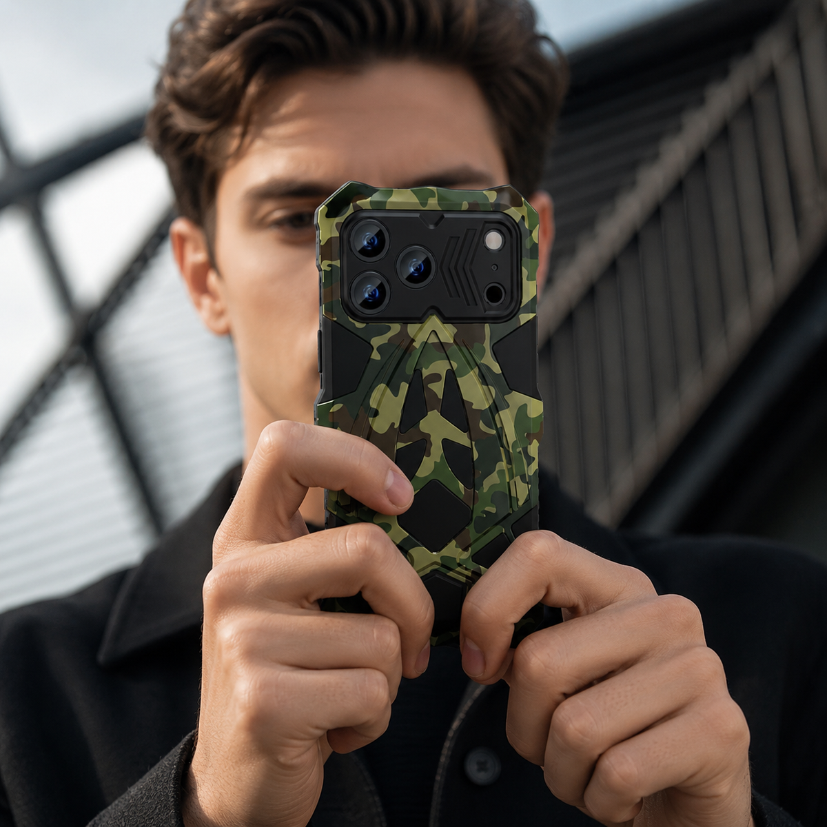 Premium iPhone Case Rugged Metal Armor Shockproof Protective Cover Reinforced Corners Anti Scratch Dustproof Full Edge Protection Anti Slip Heavy Duty