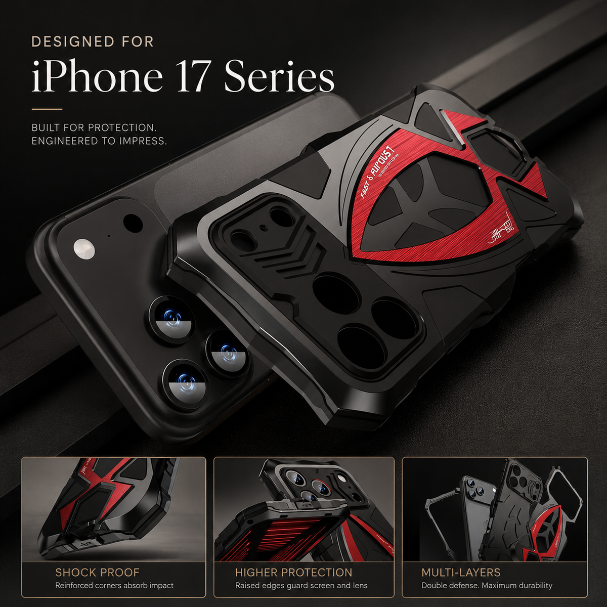 Premium iPhone Case Rugged Metal Armor Shockproof Protective Cover Reinforced Corners Anti Scratch Dustproof Full Edge Protection Anti Slip Heavy Duty
