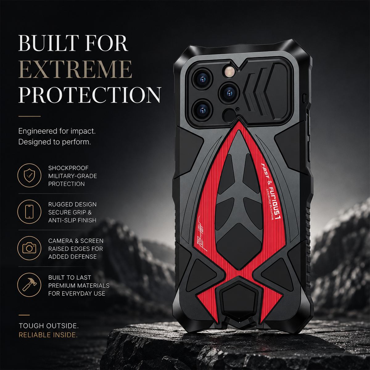 Premium iPhone Case Rugged Metal Armor Shockproof Protective Cover Reinforced Corners Anti Scratch Dustproof Full Edge Protection Anti Slip Heavy Duty