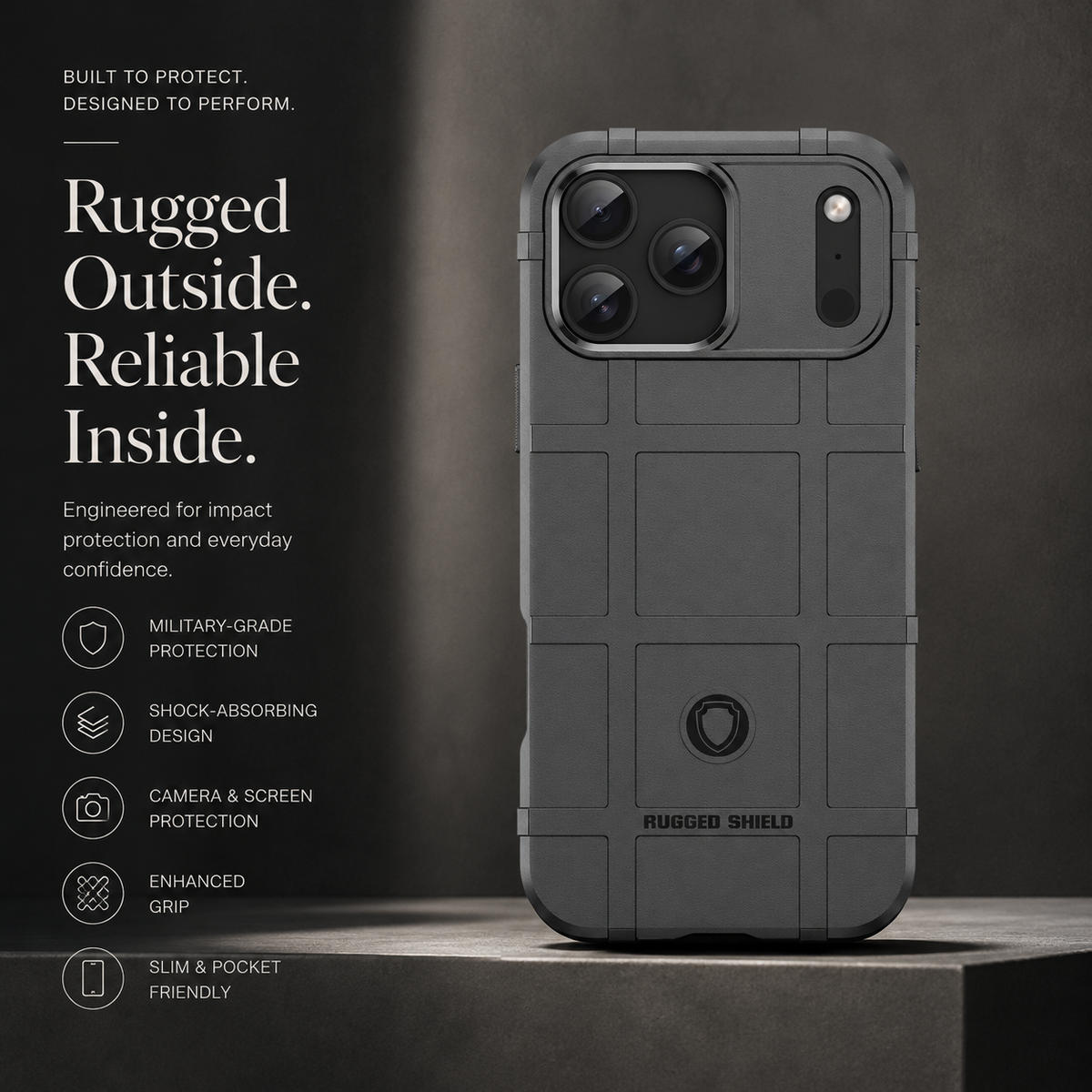 Premium iPhone Case Rugged Shield Military Grade Shockproof Drop Protection Reinforced Bumper Heavy Duty Anti Scratch Non Slip Tough Protective Cover Case