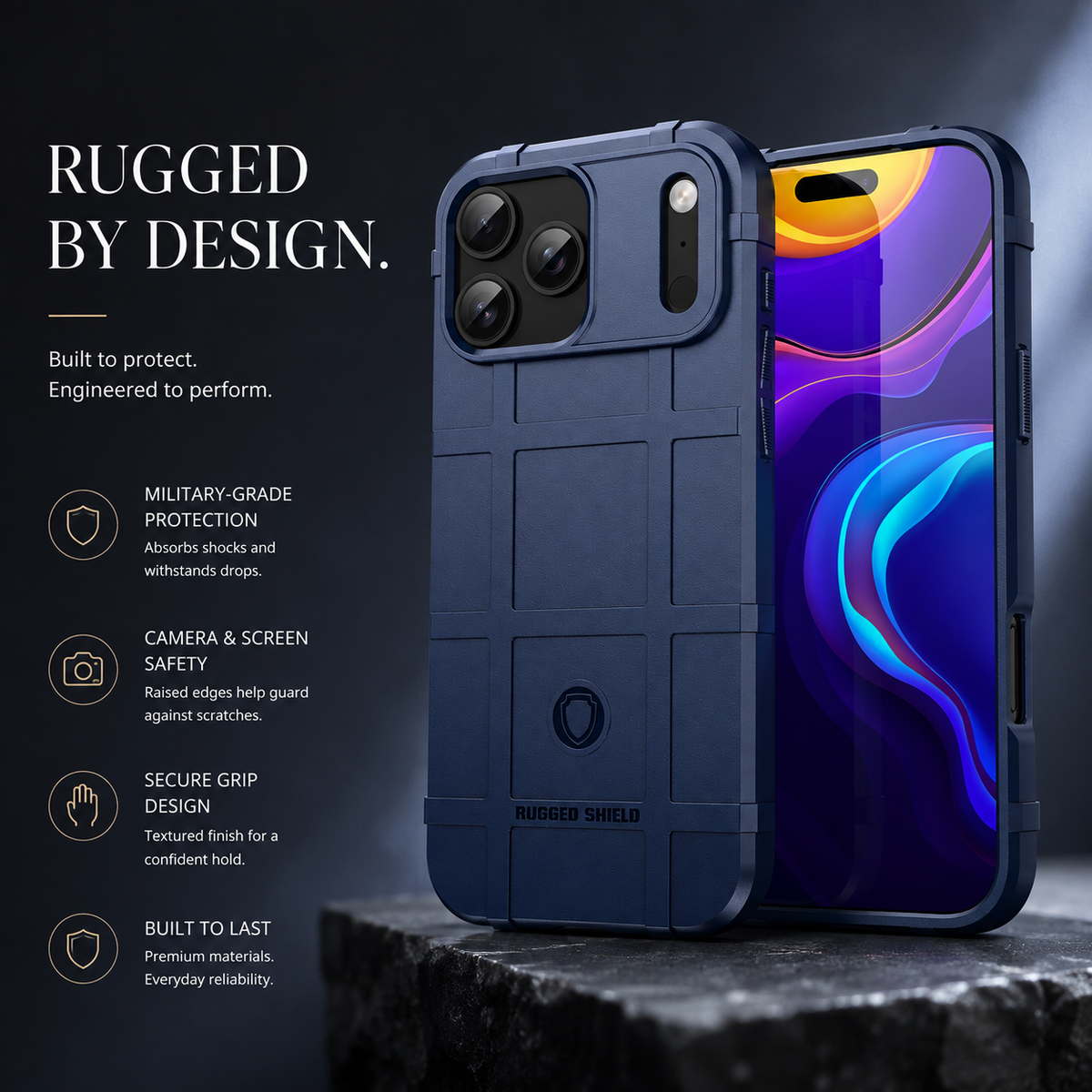 Premium iPhone Case Rugged Shield Military Grade Shockproof Drop Protection Reinforced Bumper Heavy Duty Anti Scratch Non Slip Tough Protective Cover Case
