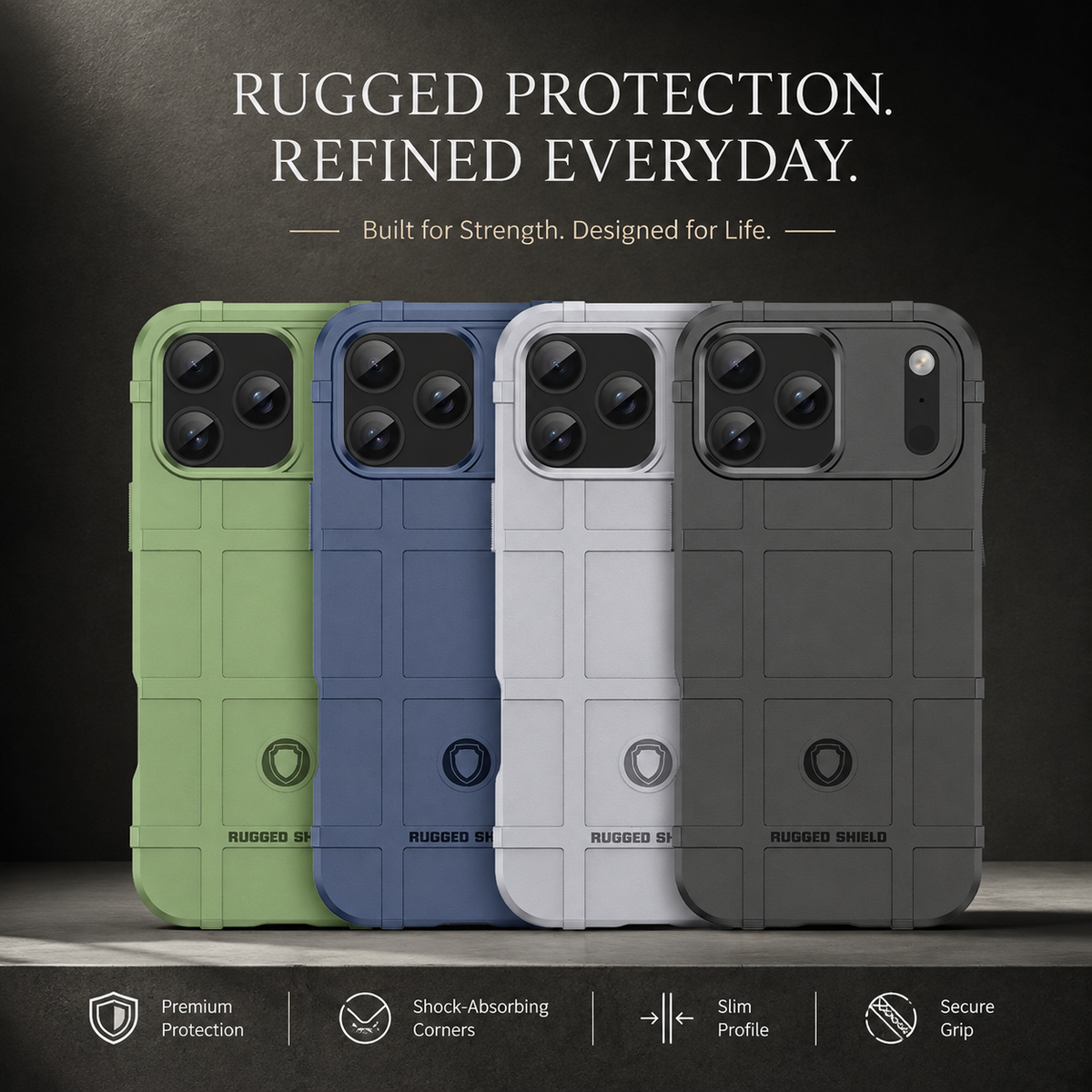Premium iPhone Case Rugged Shield Military Grade Shockproof Drop Protection Reinforced Bumper Heavy Duty Anti Scratch Non Slip Tough Protective Cover Case