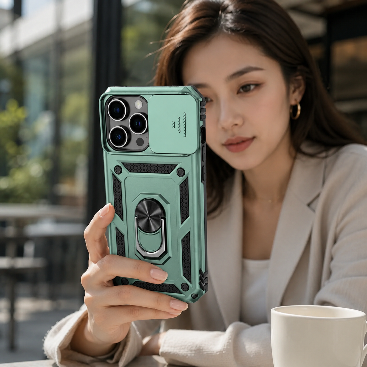 Premium iPhone Case Rugged Shockproof Kickstand Slide Camera Lens Protector PC TPU Anti Drop Reinforced Bumper Heavy Duty Protective Cover Case