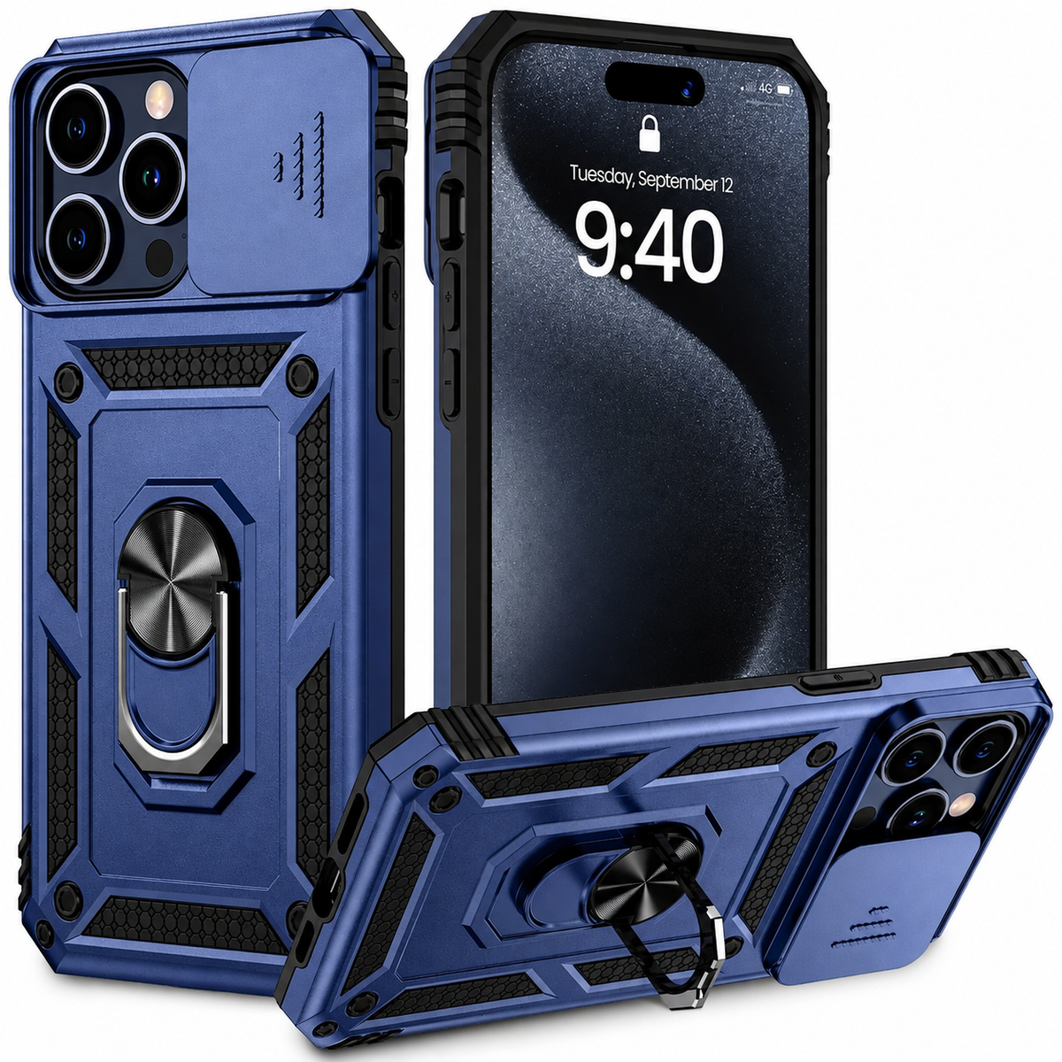 Premium iPhone Case Rugged Shockproof Kickstand Slide Camera Lens Protector PC TPU Anti Drop Reinforced Bumper Heavy Duty Protective Cover Case
