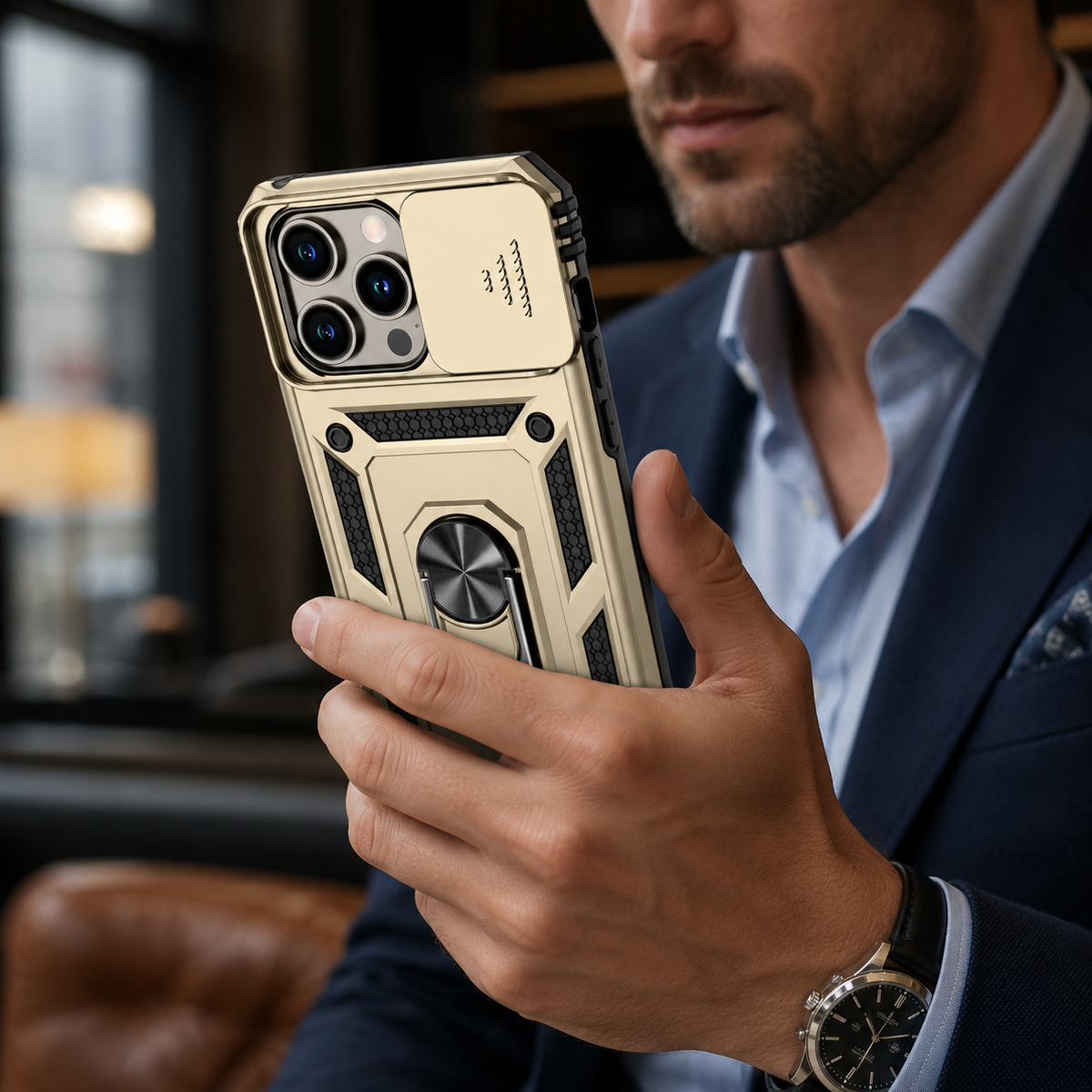 Premium iPhone Case Rugged Shockproof Kickstand Slide Camera Lens Protector PC TPU Anti Drop Reinforced Bumper Heavy Duty Protective Cover Case