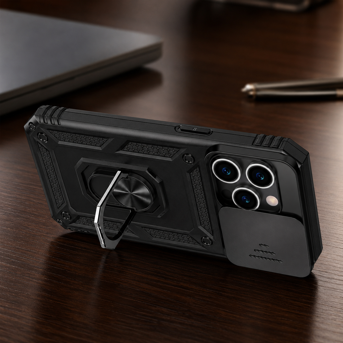 Premium iPhone Case Rugged Shockproof Kickstand Slide Camera Lens Protector PC TPU Anti Drop Reinforced Bumper Heavy Duty Protective Cover Case