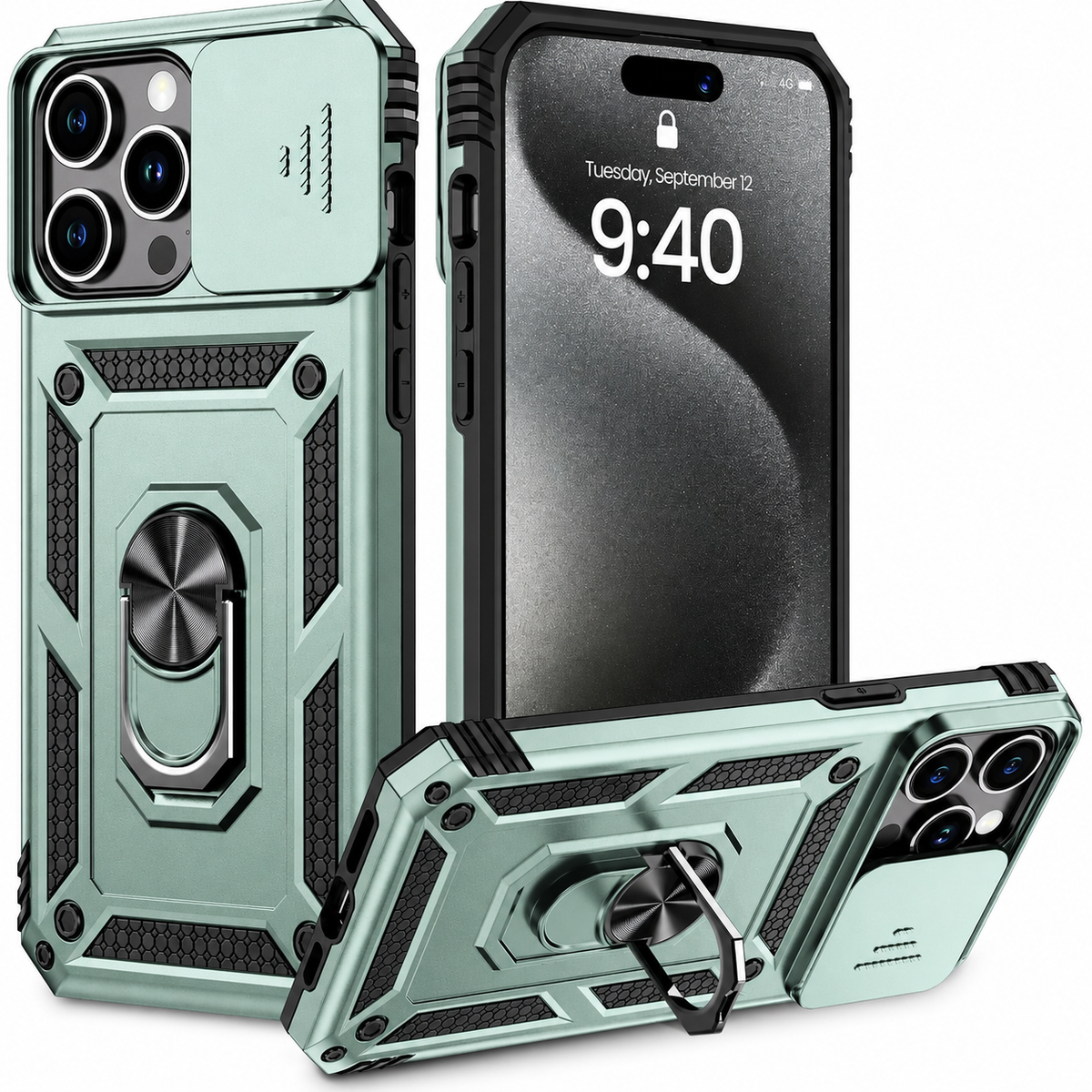Premium iPhone Case Rugged Shockproof Kickstand Slide Camera Lens Protector PC TPU Anti Drop Reinforced Bumper Heavy Duty Protective Cover Case