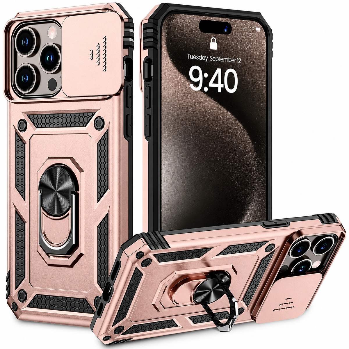 Premium iPhone Case Rugged Shockproof Kickstand Slide Camera Lens Protector PC TPU Anti Drop Reinforced Bumper Heavy Duty Protective Cover Case
