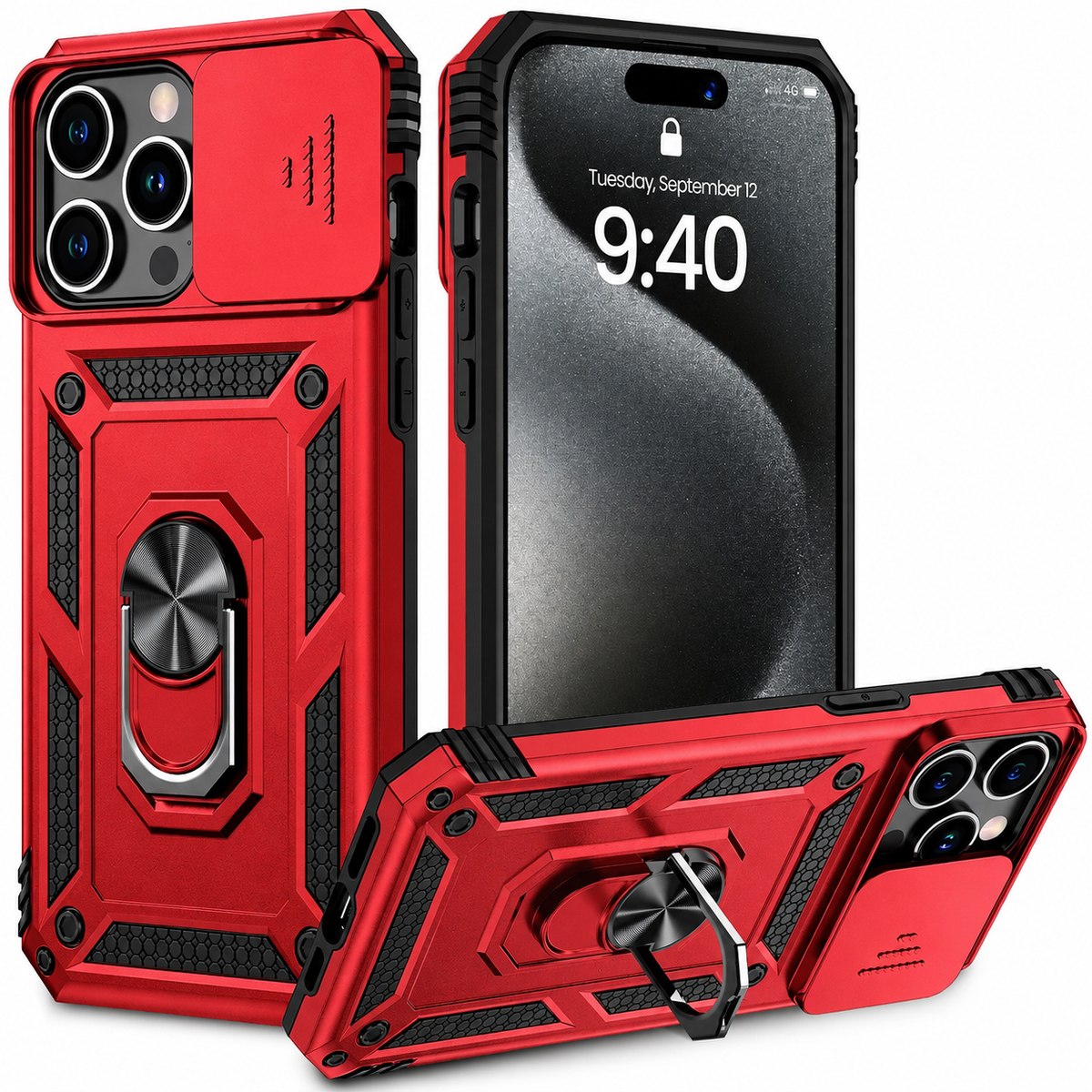 Premium iPhone Case Rugged Shockproof Kickstand Slide Camera Lens Protector PC TPU Anti Drop Reinforced Bumper Heavy Duty Protective Cover Case