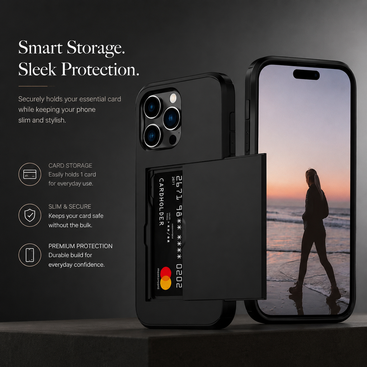 Premium iPhone Case Rugged Slide Wallet Card Holder Shockproof Protective Cover PC TPU Dual Layer Armor Anti Fingerprint Anti Scratch Non Slip Heavy Duty
