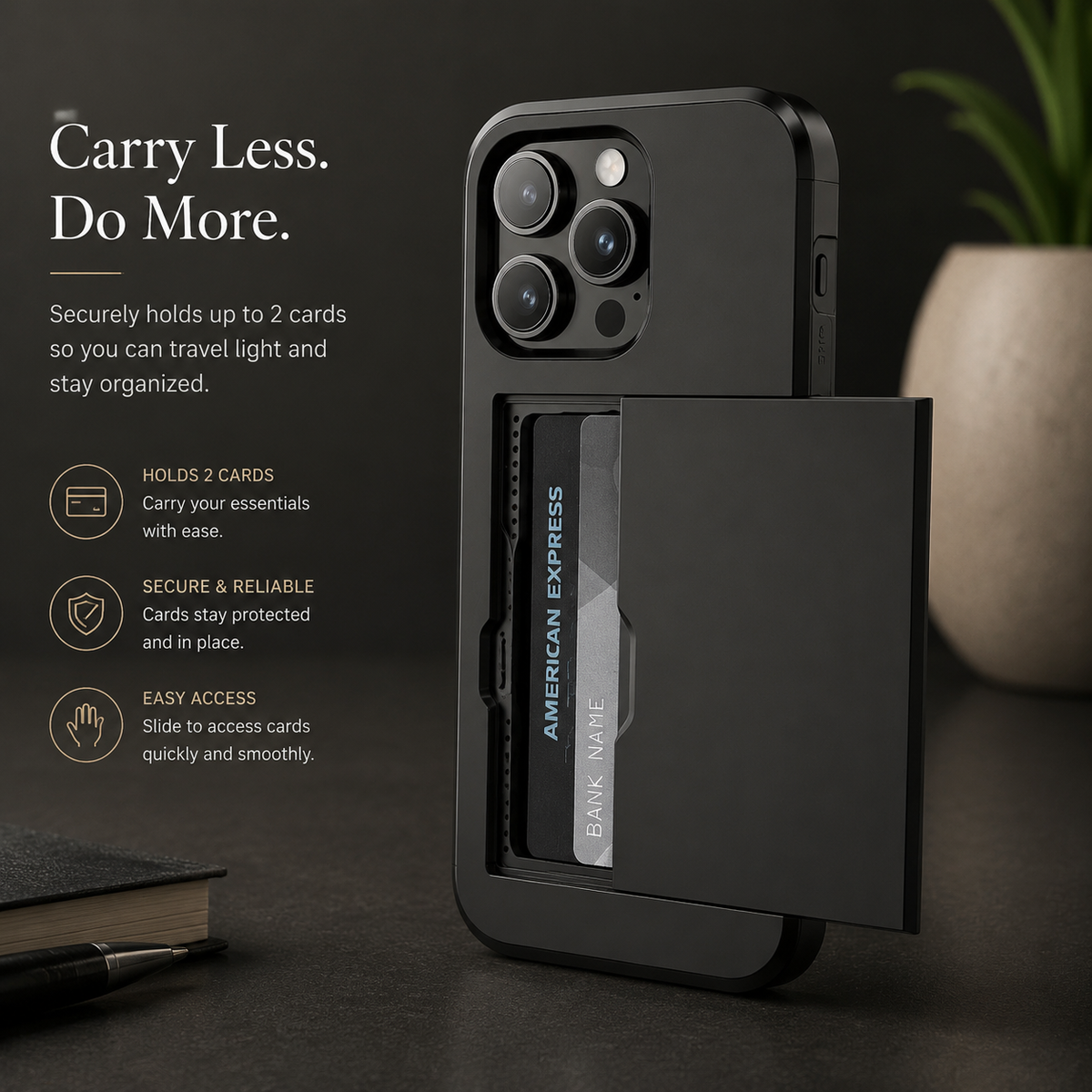 Premium iPhone Case Rugged Slide Wallet Card Holder Shockproof Protective Cover PC TPU Dual Layer Armor Anti Fingerprint Anti Scratch Non Slip Heavy Duty