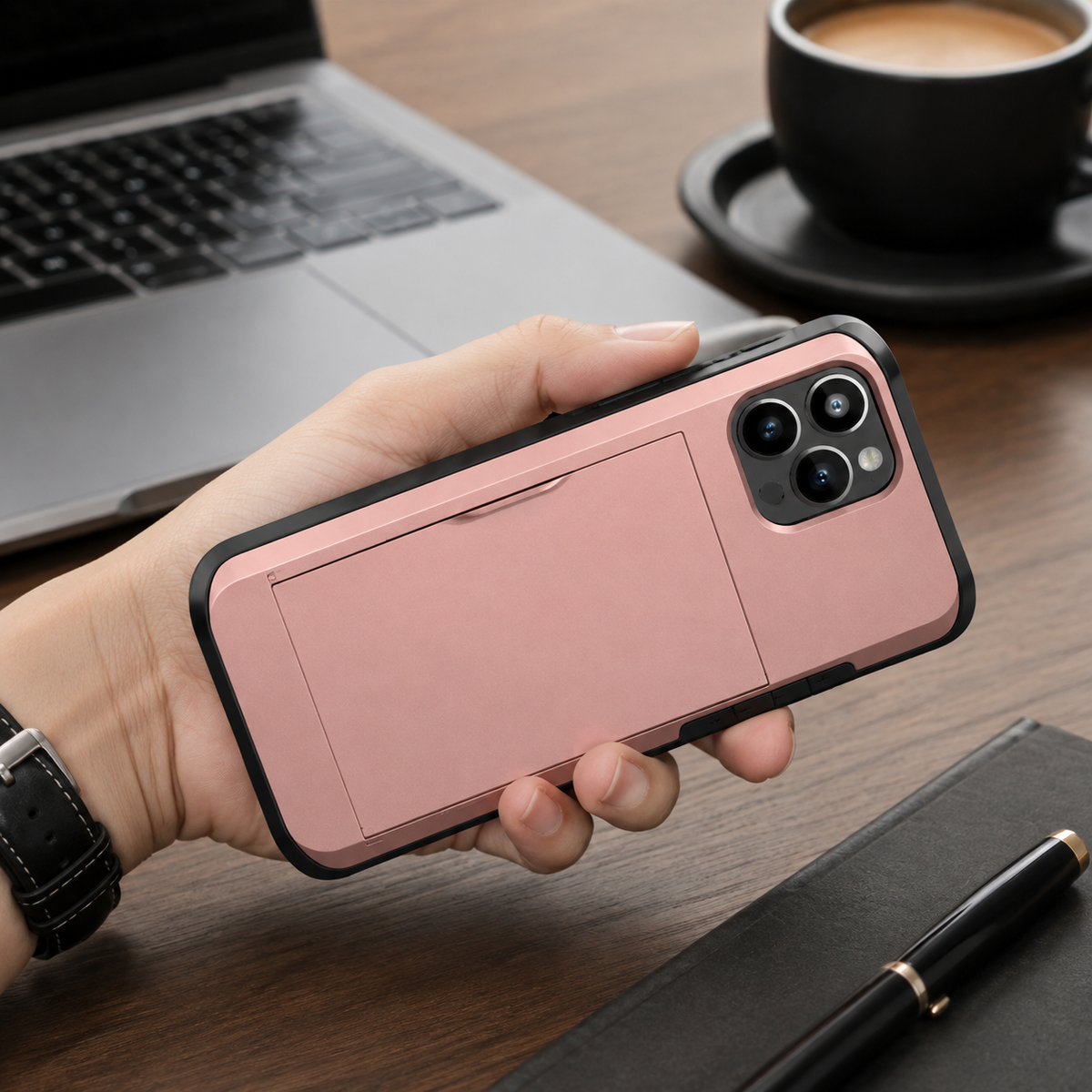 Premium iPhone Case Rugged Slide Wallet Card Holder Shockproof Protective Cover PC TPU Dual Layer Armor Anti Fingerprint Anti Scratch Non Slip Heavy Duty