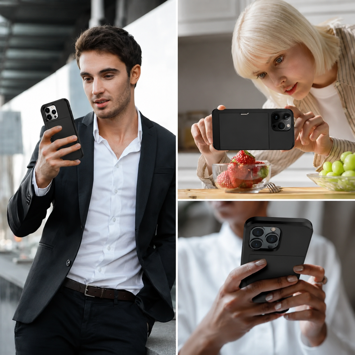 Premium iPhone Case Rugged Slide Wallet Card Holder Shockproof Protective Cover PC TPU Dual Layer Armor Anti Fingerprint Anti Scratch Non Slip Heavy Duty