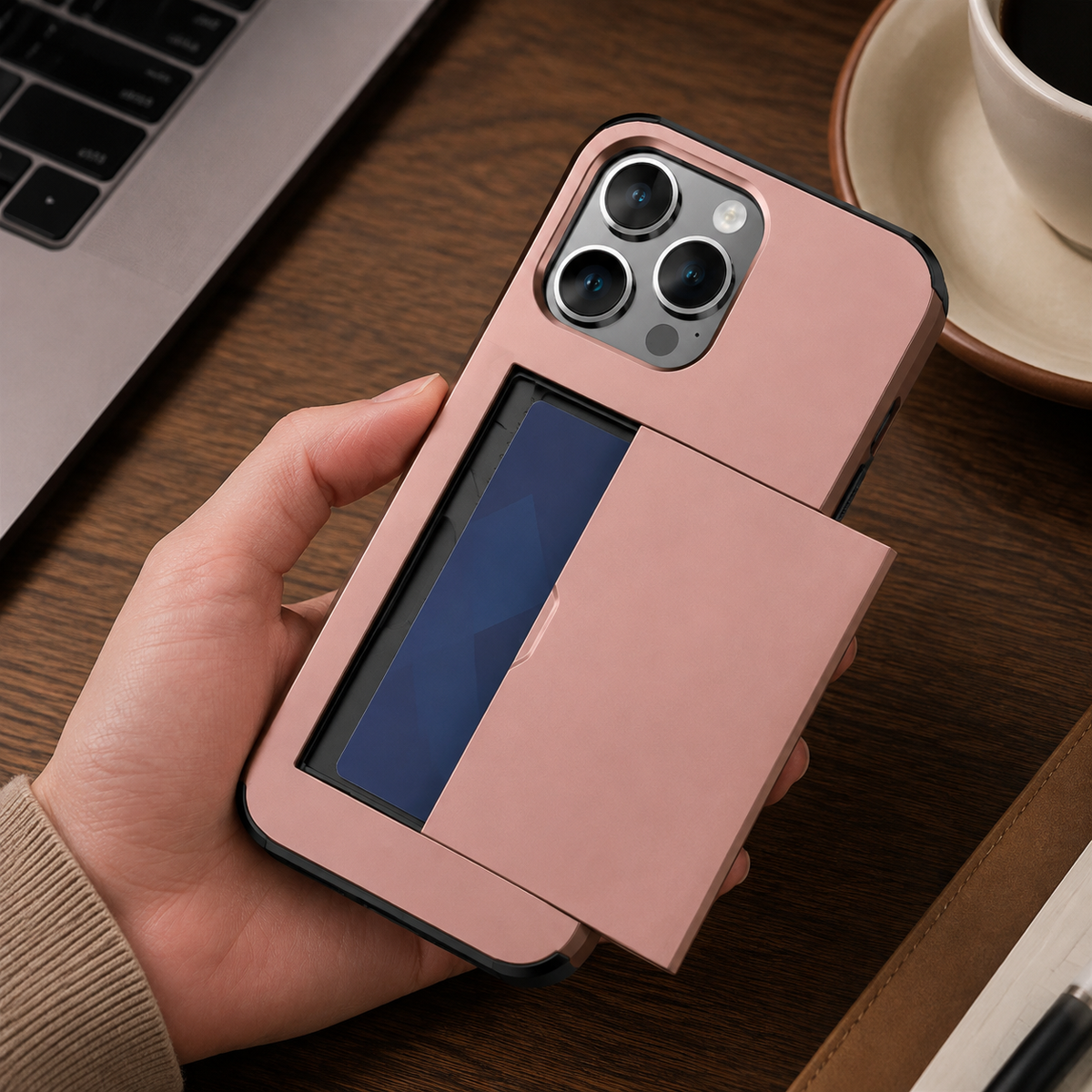Premium iPhone Case Rugged Slide Wallet Card Holder Shockproof Protective Cover PC TPU Dual Layer Armor Anti Fingerprint Anti Scratch Non Slip Heavy Duty