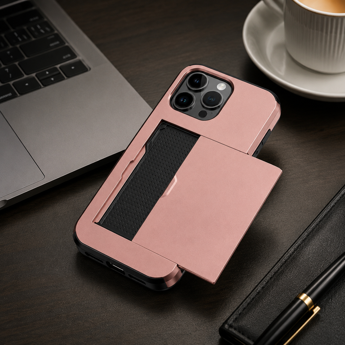 Premium iPhone Case Rugged Slide Wallet Card Holder Shockproof Protective Cover PC TPU Dual Layer Armor Anti Fingerprint Anti Scratch Non Slip Heavy Duty