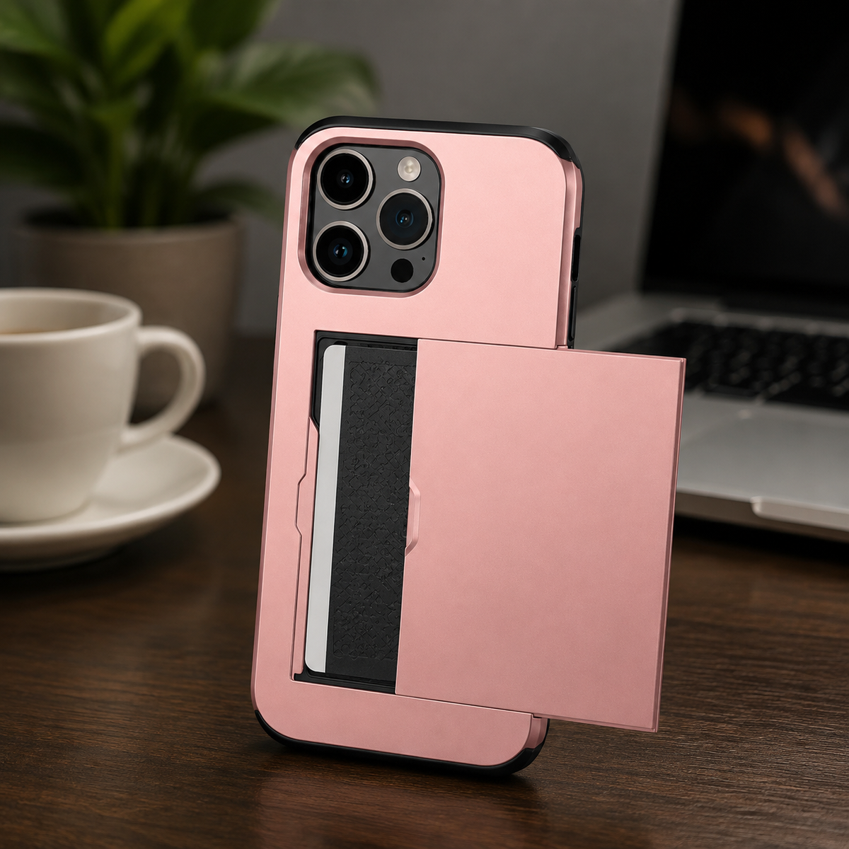Premium iPhone Case Rugged Slide Wallet Card Holder Shockproof Protective Cover PC TPU Dual Layer Armor Anti Fingerprint Anti Scratch Non Slip Heavy Duty