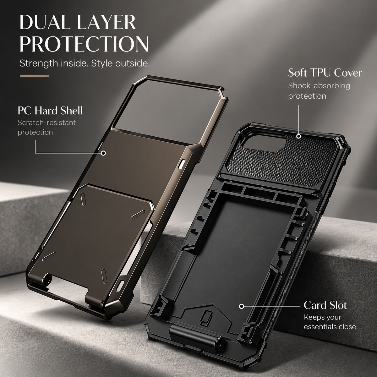 Premium iPhone Case Rugged Wallet Card Holder Magnetic Ring Kickstand Shockproof Protective Cover TPU Armor Anti Scratch Non Slip Reinforced Full Coverage