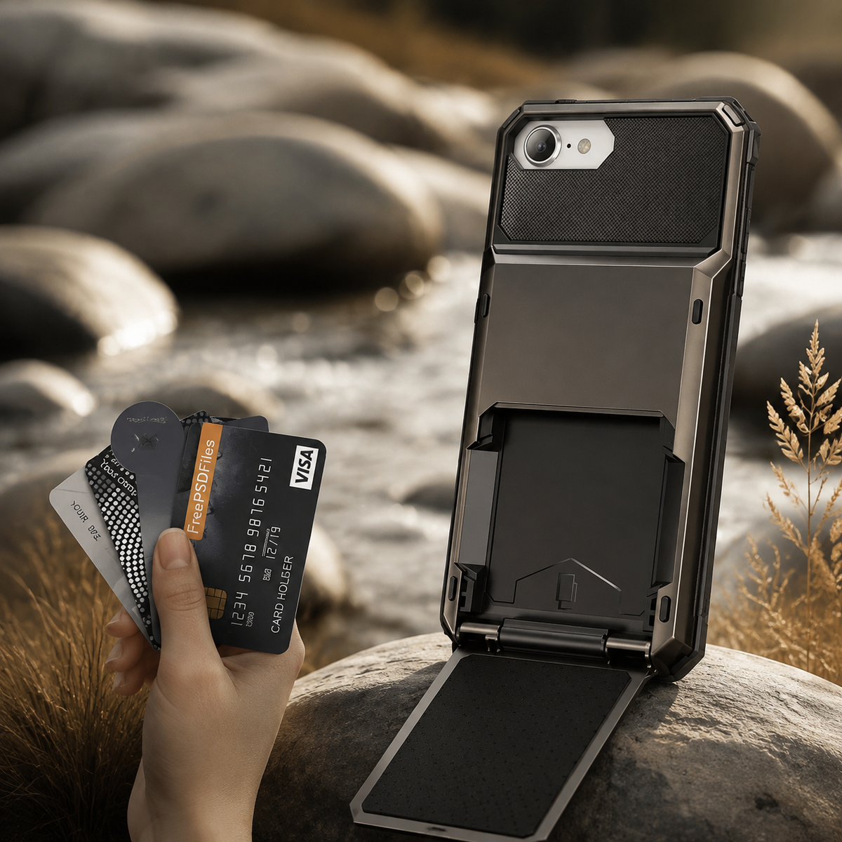 Premium iPhone Case Rugged Wallet Card Holder Magnetic Ring Kickstand Shockproof Protective Cover TPU Armor Anti Scratch Non Slip Reinforced Full Coverage
