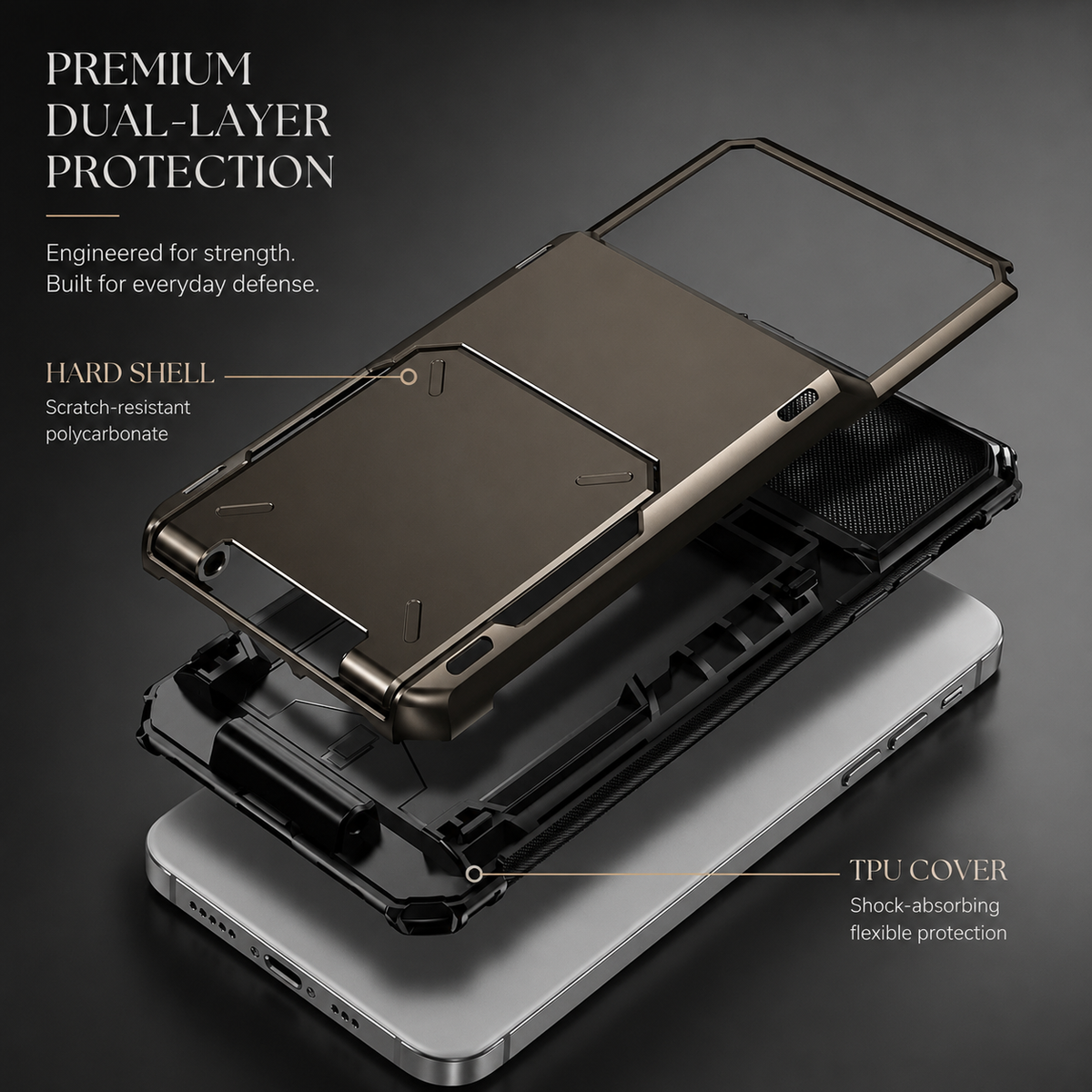 Premium iPhone Case Rugged Wallet Card Holder Magnetic Ring Kickstand Shockproof Protective Cover TPU Armor Anti Scratch Non Slip Reinforced Full Coverage