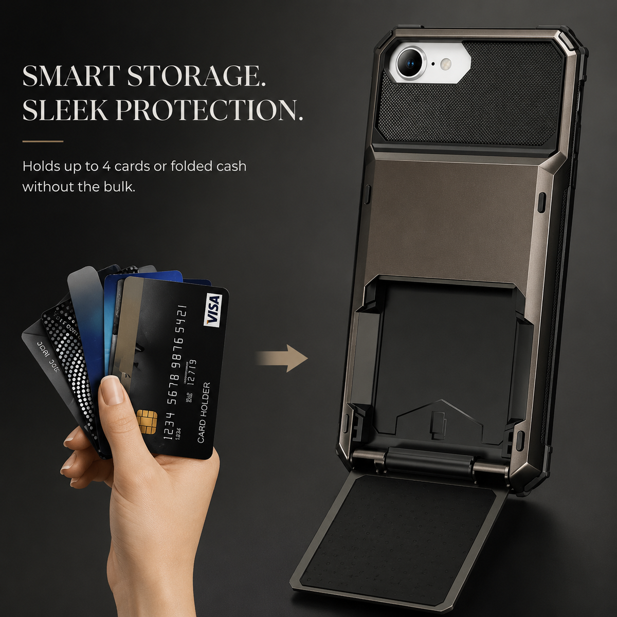 Premium iPhone Case Rugged Wallet Card Holder Magnetic Ring Kickstand Shockproof Protective Cover TPU Armor Anti Scratch Non Slip Reinforced Full Coverage