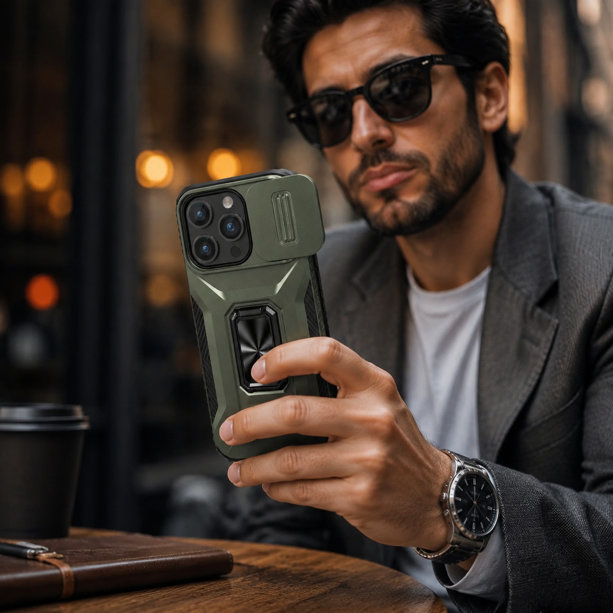 Premium iPhone Case Shockproof Protective Cover All Around Protection Sliding Camera Lens Guard Rotary Stand Anti Slip Grip Durable Design