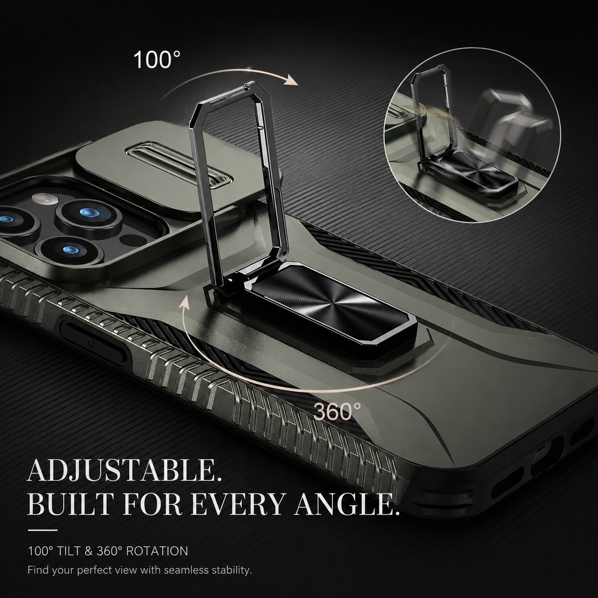 Premium iPhone Case Shockproof Rugged Protective Cover Camera Lens Protection Rotary Kickstand Anti Slip Matte Anti Scratch Reinforced Full Coverage
