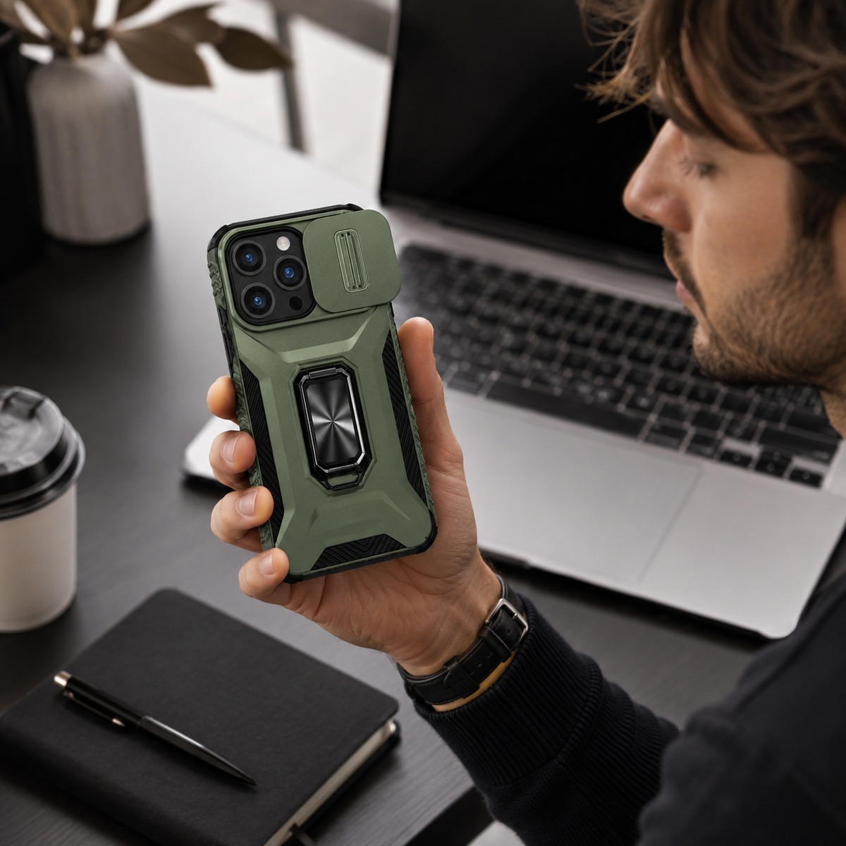 Premium iPhone Case Shockproof Rugged Protective Cover Camera Lens Protection Rotary Kickstand Anti Slip Matte Anti Scratch Reinforced Full Coverage