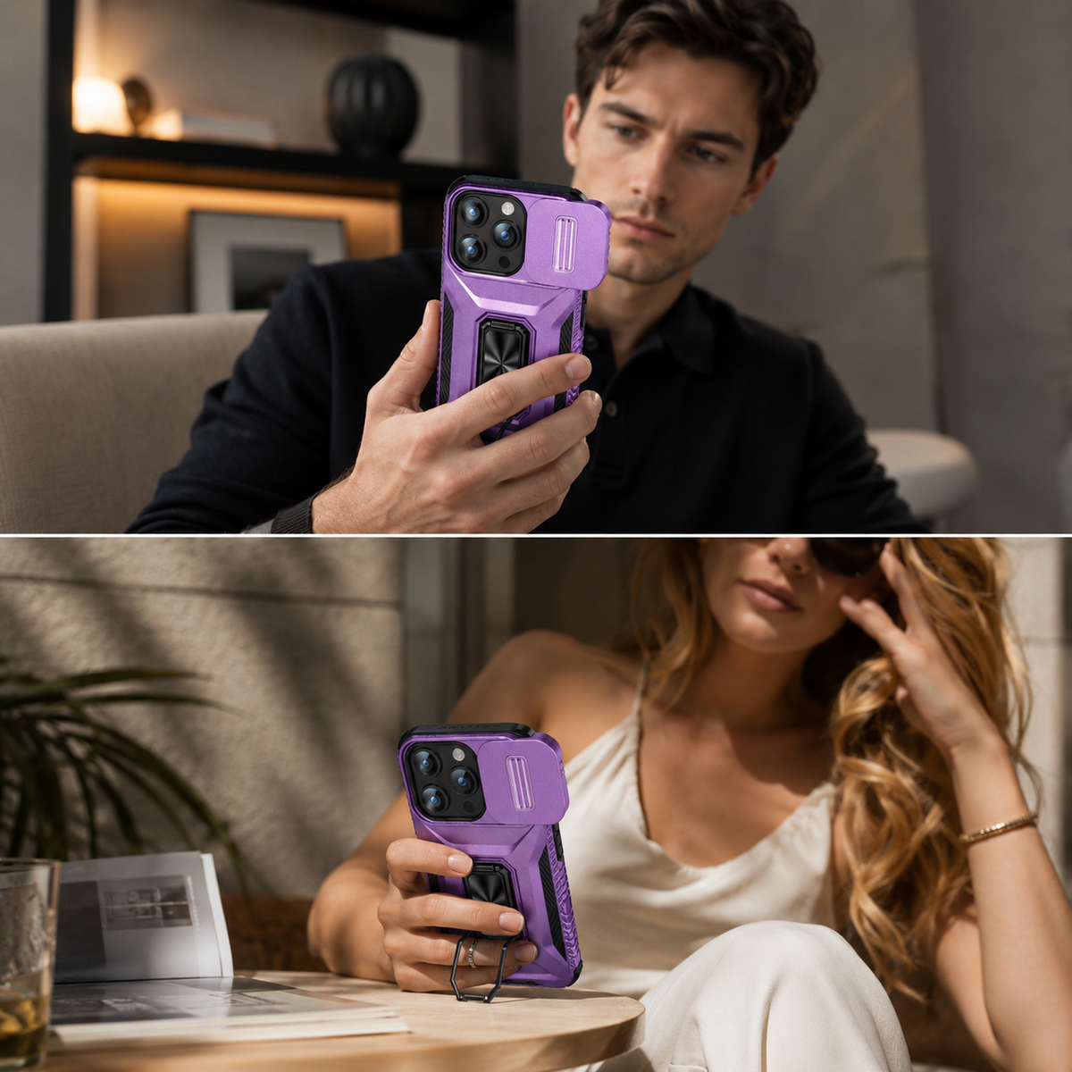 Premium iPhone Case Shockproof Rugged Protective Cover Camera Lens Protection Rotary Kickstand Anti Slip Matte Anti Scratch Reinforced Full Coverage