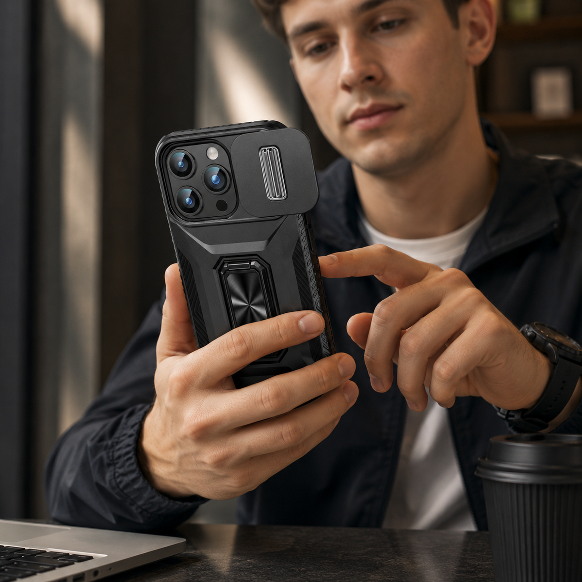 Premium iPhone Case Shockproof Rugged Protective Cover Camera Lens Protection Rotary Kickstand Anti Slip Matte Anti Scratch Reinforced Full Coverage