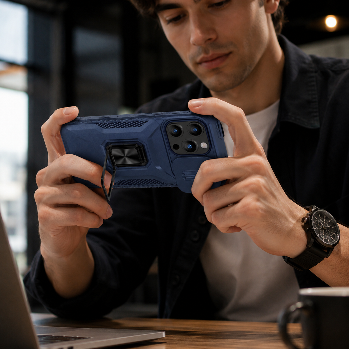 Premium iPhone Case Shockproof Rugged Protective Cover Camera Lens Protection Rotary Kickstand Anti Slip Matte Anti Scratch Reinforced Full Coverage