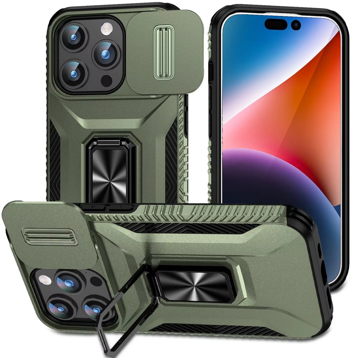 Premium iPhone Case Shockproof Rugged Protective Cover Camera Lens Protection Rotary Kickstand Anti Slip Matte Anti Scratch Reinforced Full Coverage