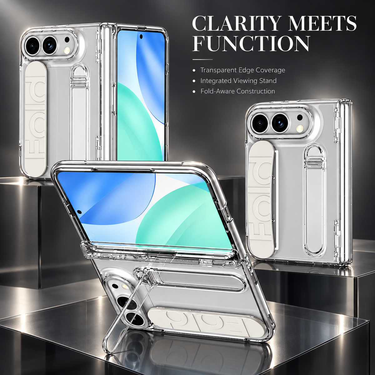 Premium iPhone Case Silicone Palm Strap Hinge Protection HD Screen Protector Shockproof PC TPU Slim Lightweight Foldable Protective Flip Cover Case