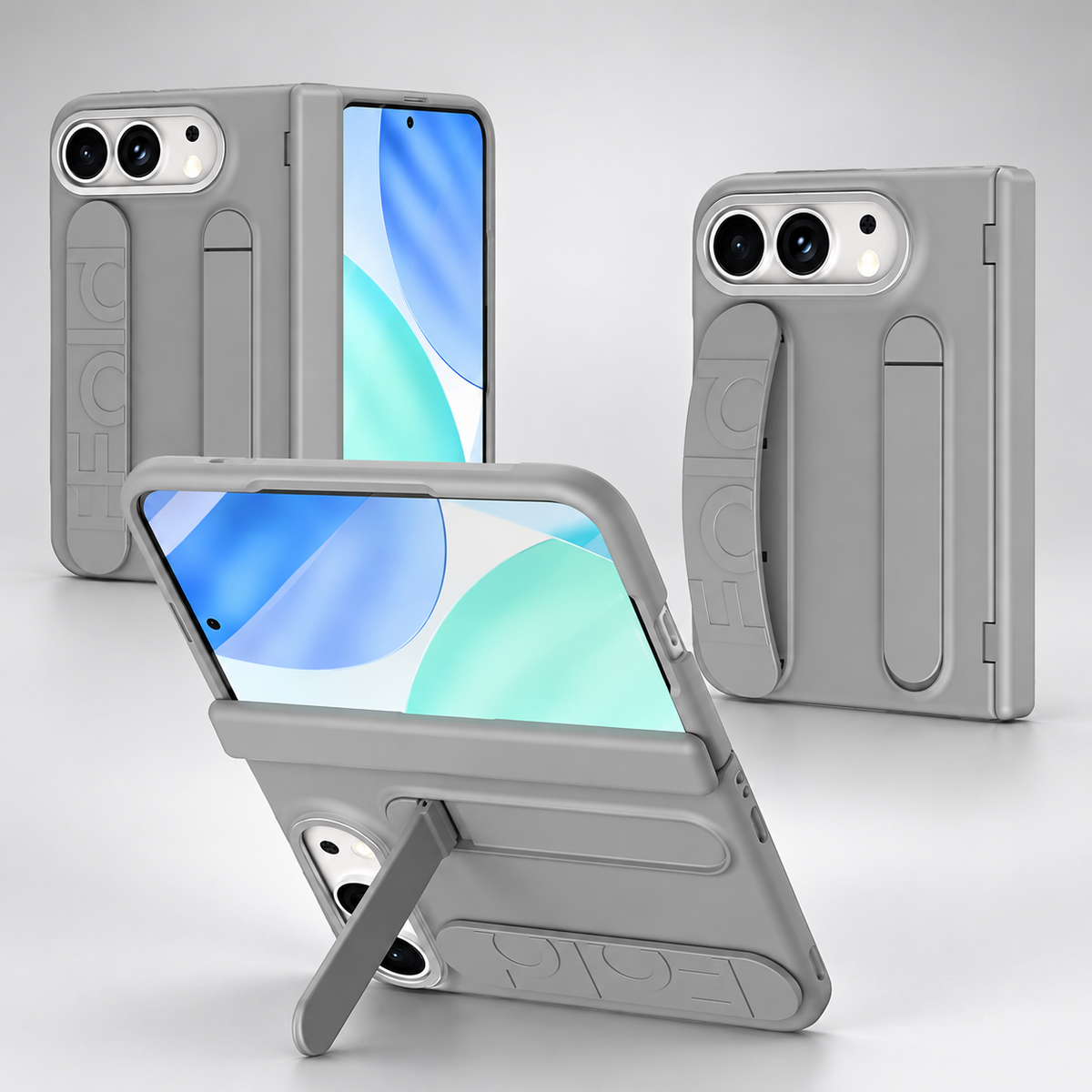 Premium iPhone Case Silicone Palm Strap Hinge Protection HD Screen Protector Shockproof PC TPU Slim Lightweight Foldable Protective Flip Cover Case