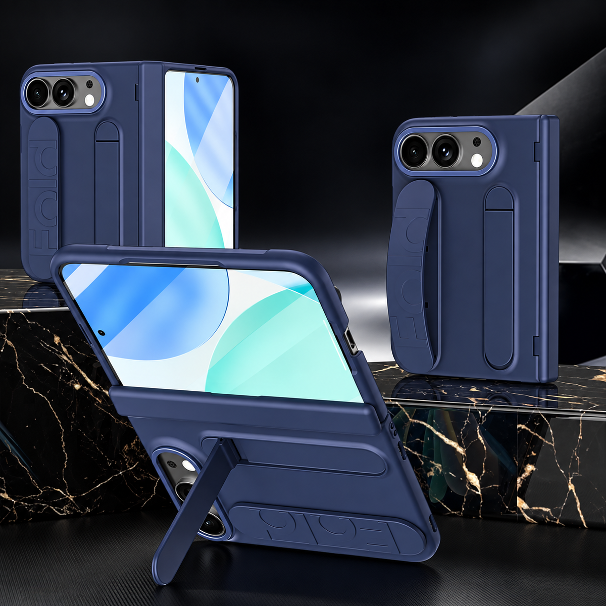 Premium iPhone Case Silicone Palm Strap Hinge Protection HD Screen Protector Shockproof PC TPU Slim Lightweight Foldable Protective Flip Cover Case
