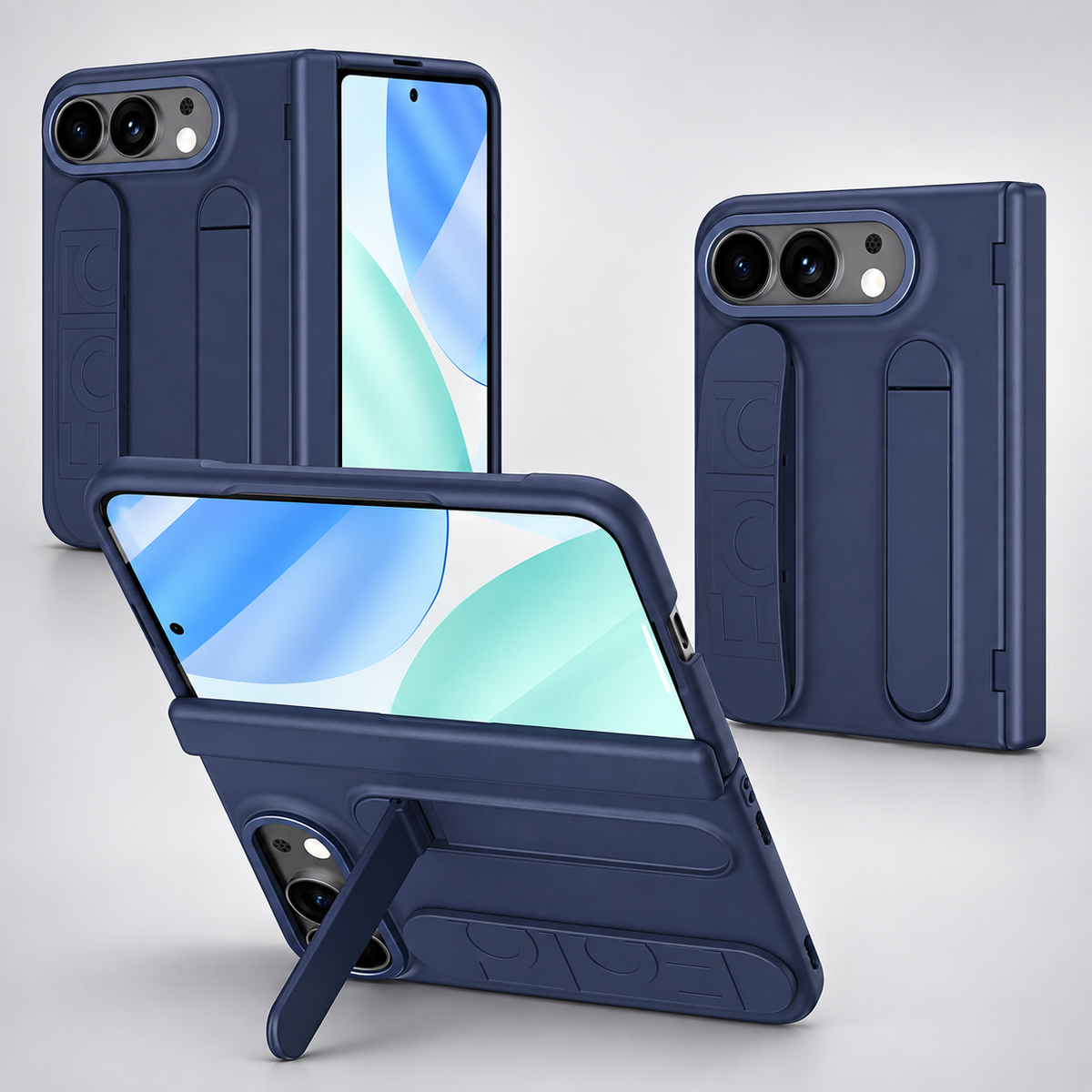 Premium iPhone Case Silicone Palm Strap Hinge Protection HD Screen Protector Shockproof PC TPU Slim Lightweight Foldable Protective Flip Cover Case