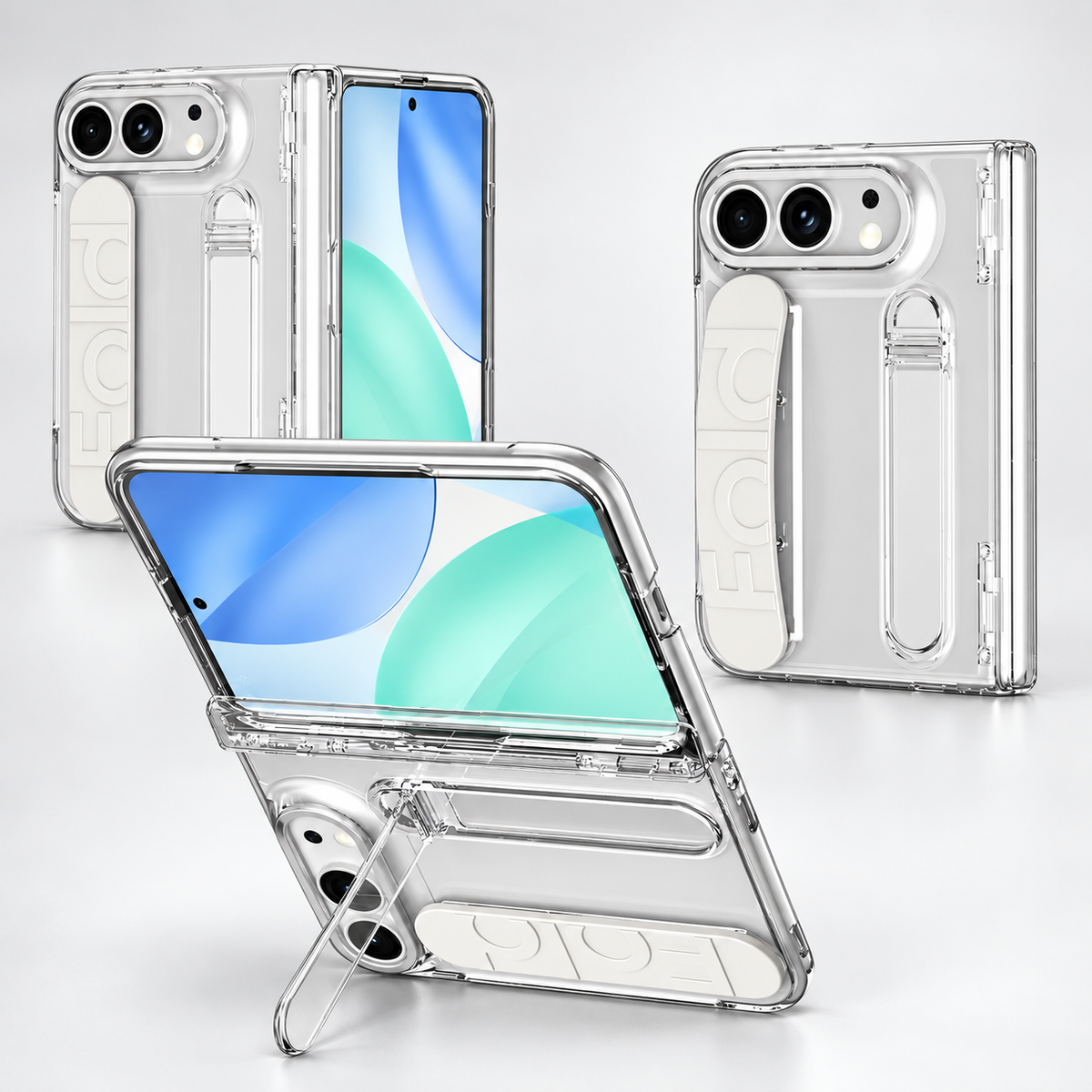 Premium iPhone Case Silicone Palm Strap Hinge Protection HD Screen Protector Shockproof PC TPU Slim Lightweight Foldable Protective Flip Cover Case